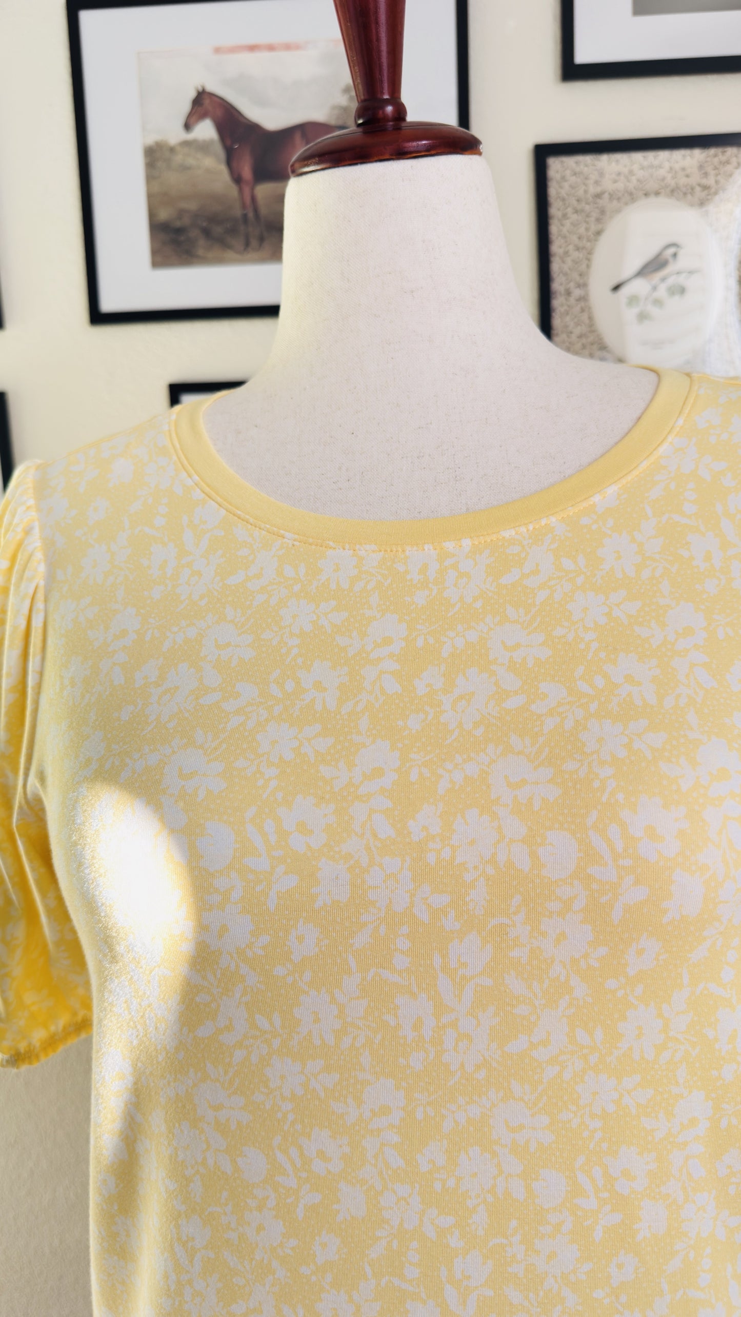 LC Lauren Conrad Yellow Floral Puff Sleeve Top - Size L