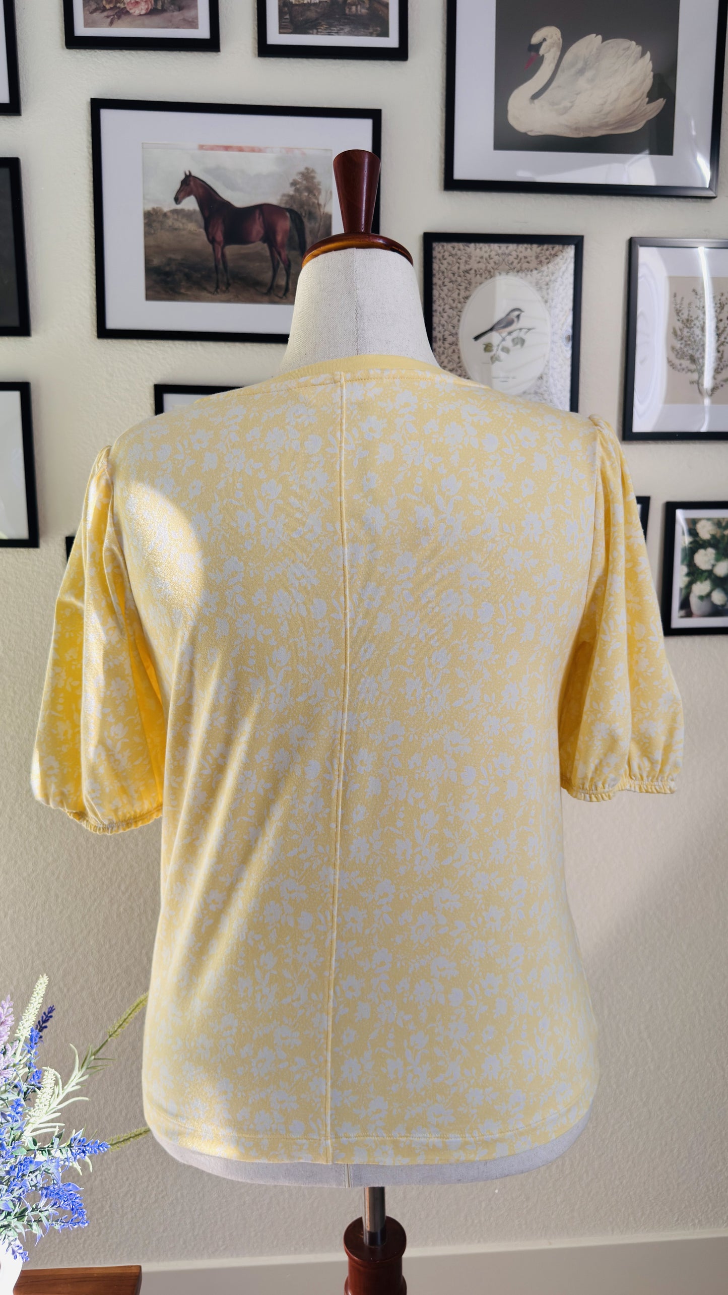 LC Lauren Conrad Yellow Floral Puff Sleeve Top - Size L