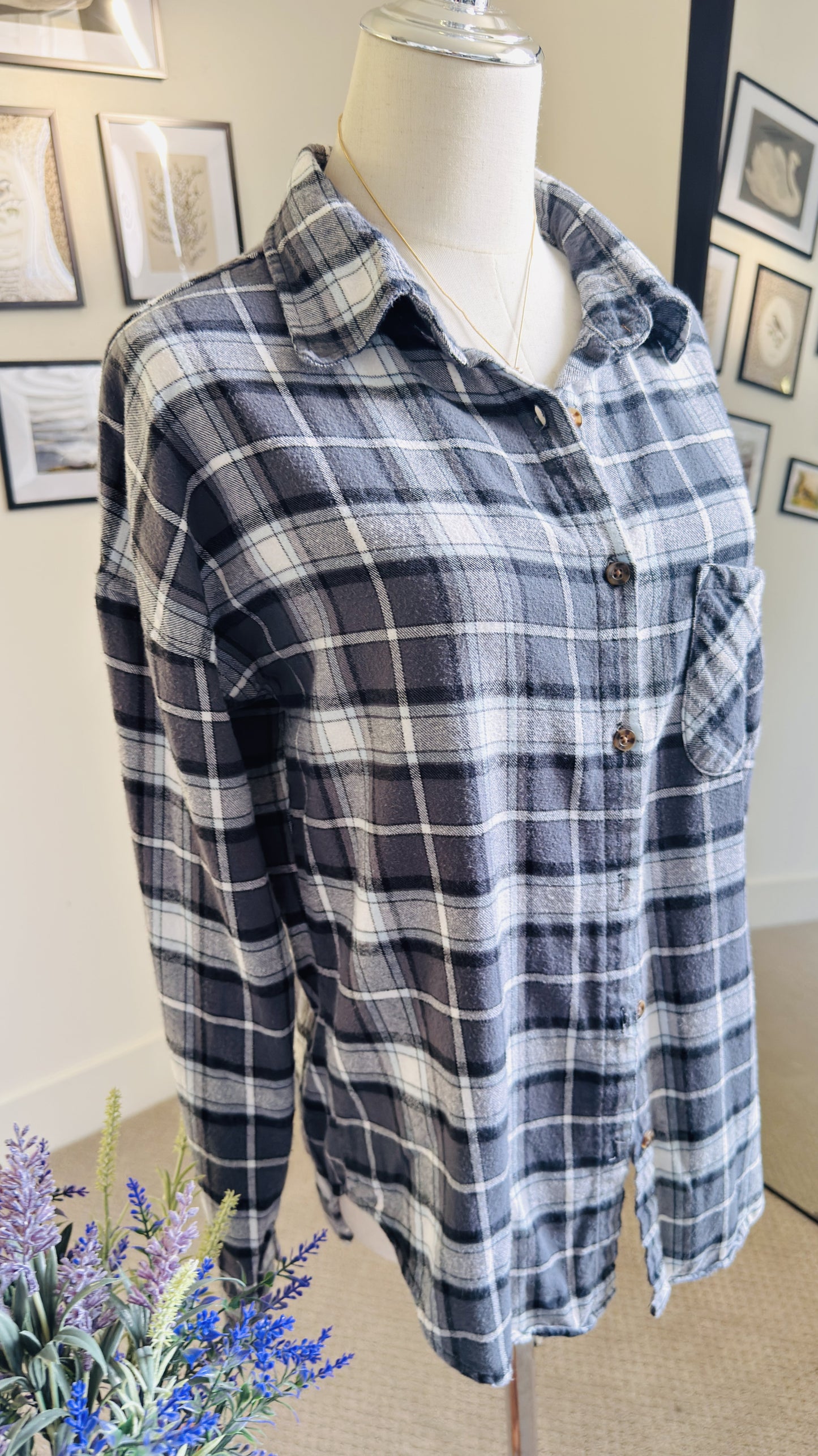 Brandy Melville Plaid Button Down Flannel Shirt - Size One Size