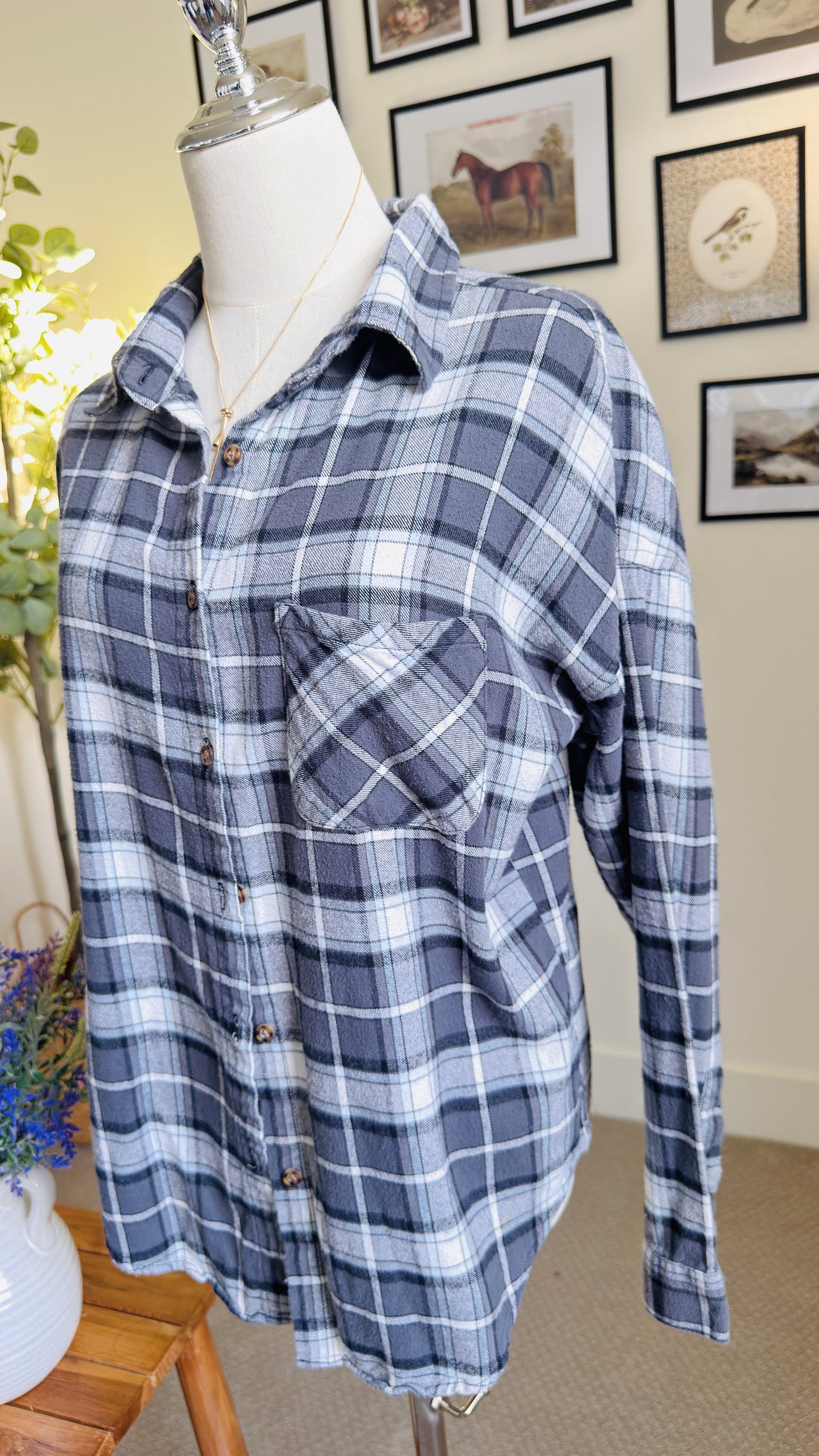 Brandy Melville Plaid Button Down Flannel Shirt - Size One Size