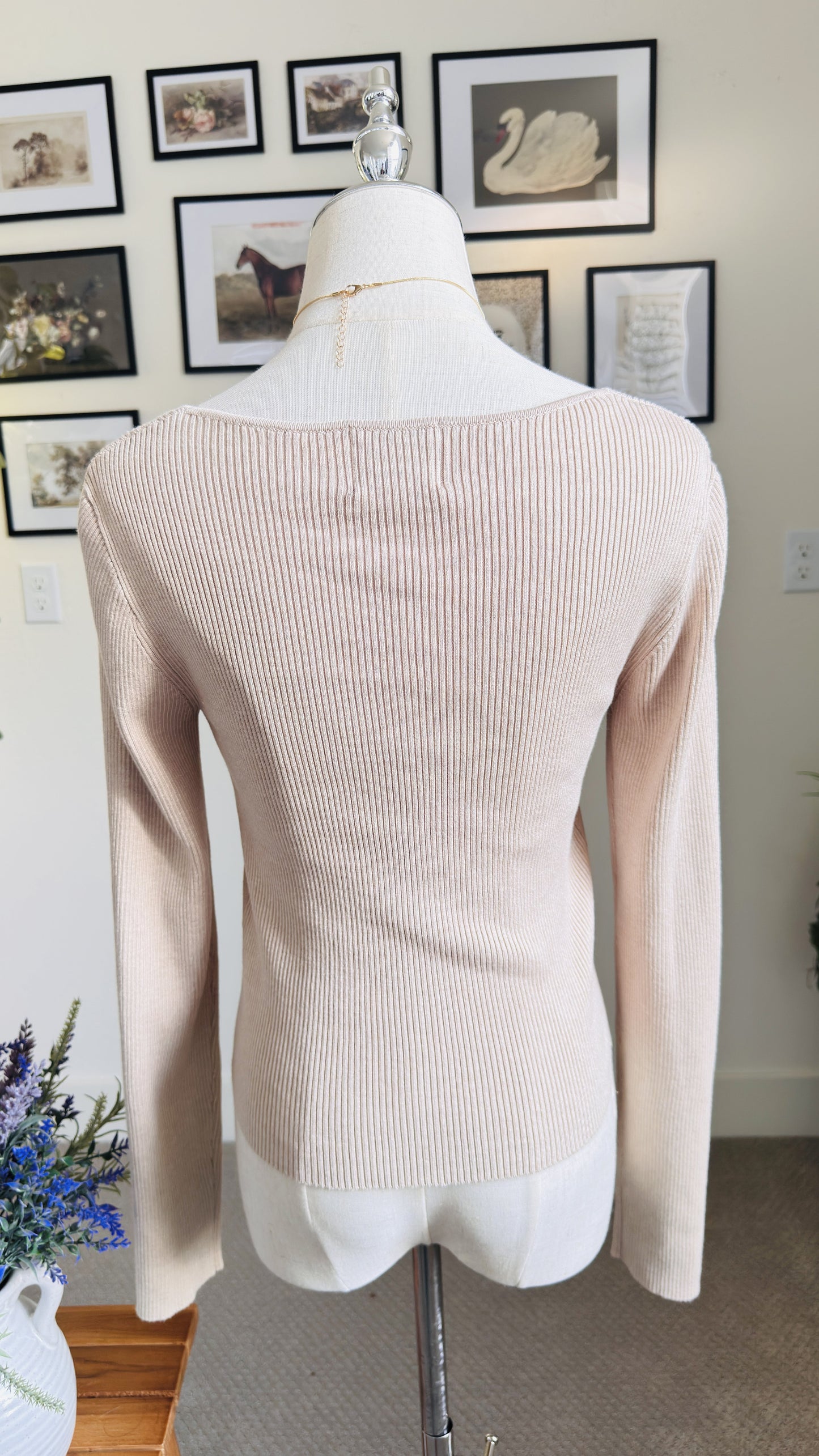 Pink Rose Ribbed Full-Zip Long Sleeve Top - Size M