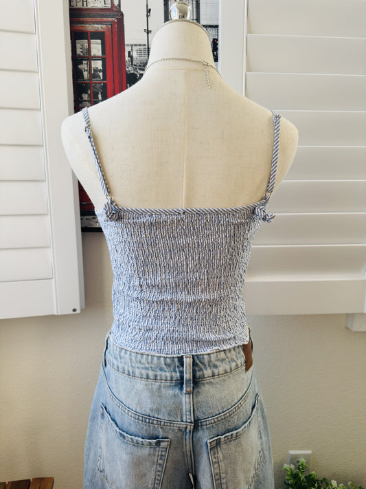 Brandy Melville Blue Striped Smocked Cami Top - One Size