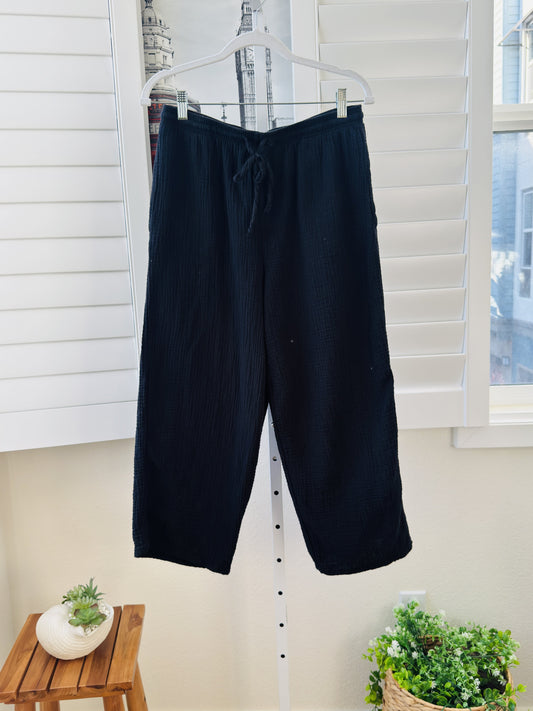 Jessica Simpson Black Cotton Gauze Wide Leg Crop Pants Size M