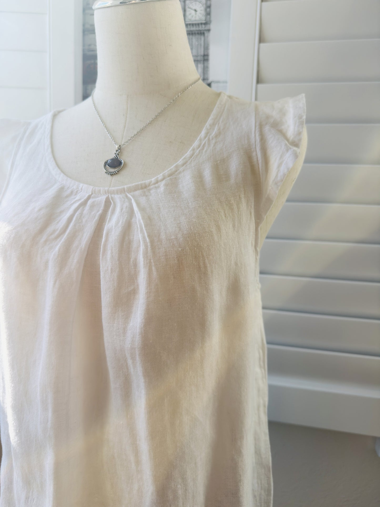 Terzo Millennio White 100% Linen Flutter Sleeve Blouse Made in Italy Size M