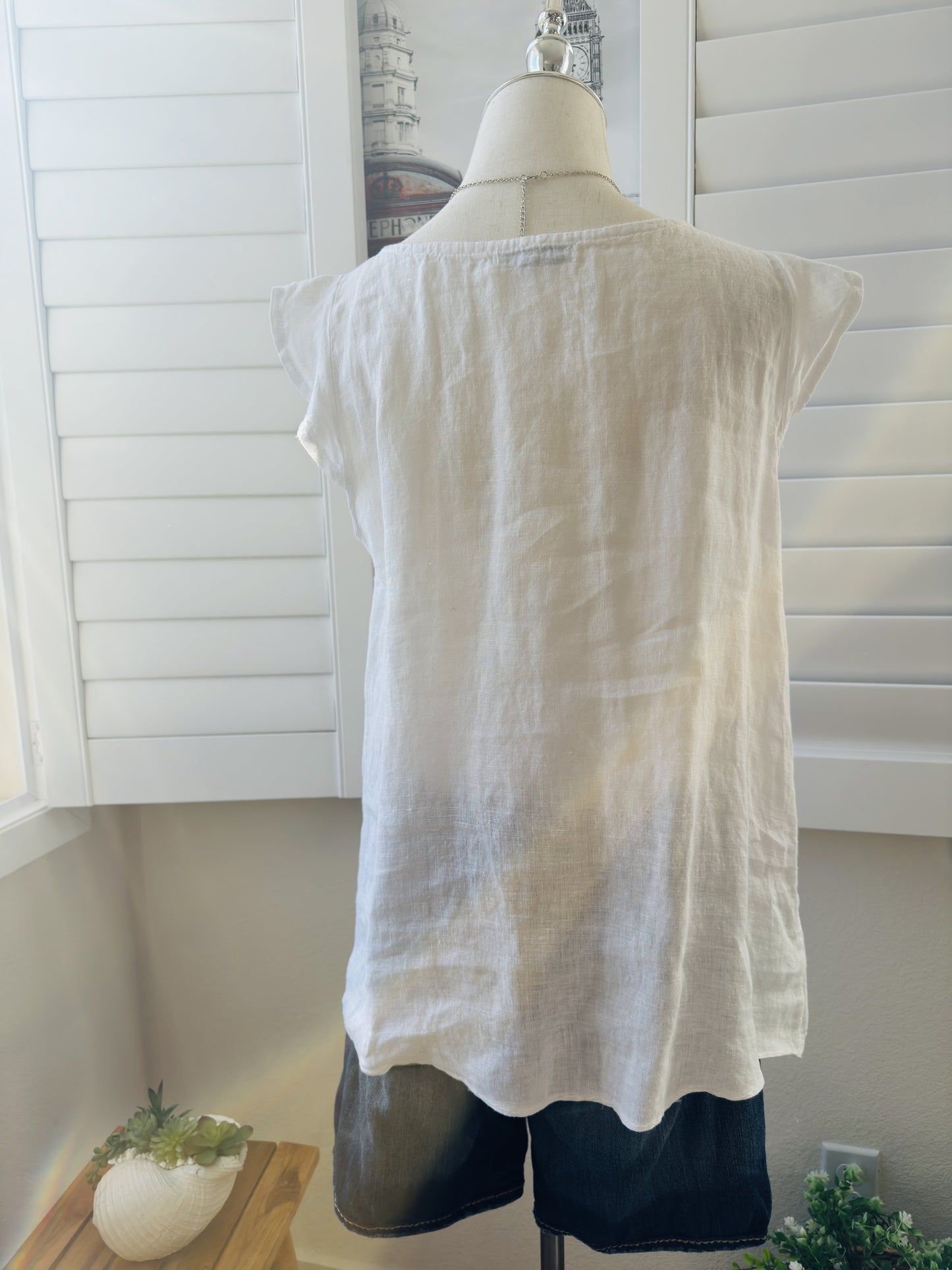 Terzo Millennio White 100% Linen Flutter Sleeve Blouse Made in Italy Size M