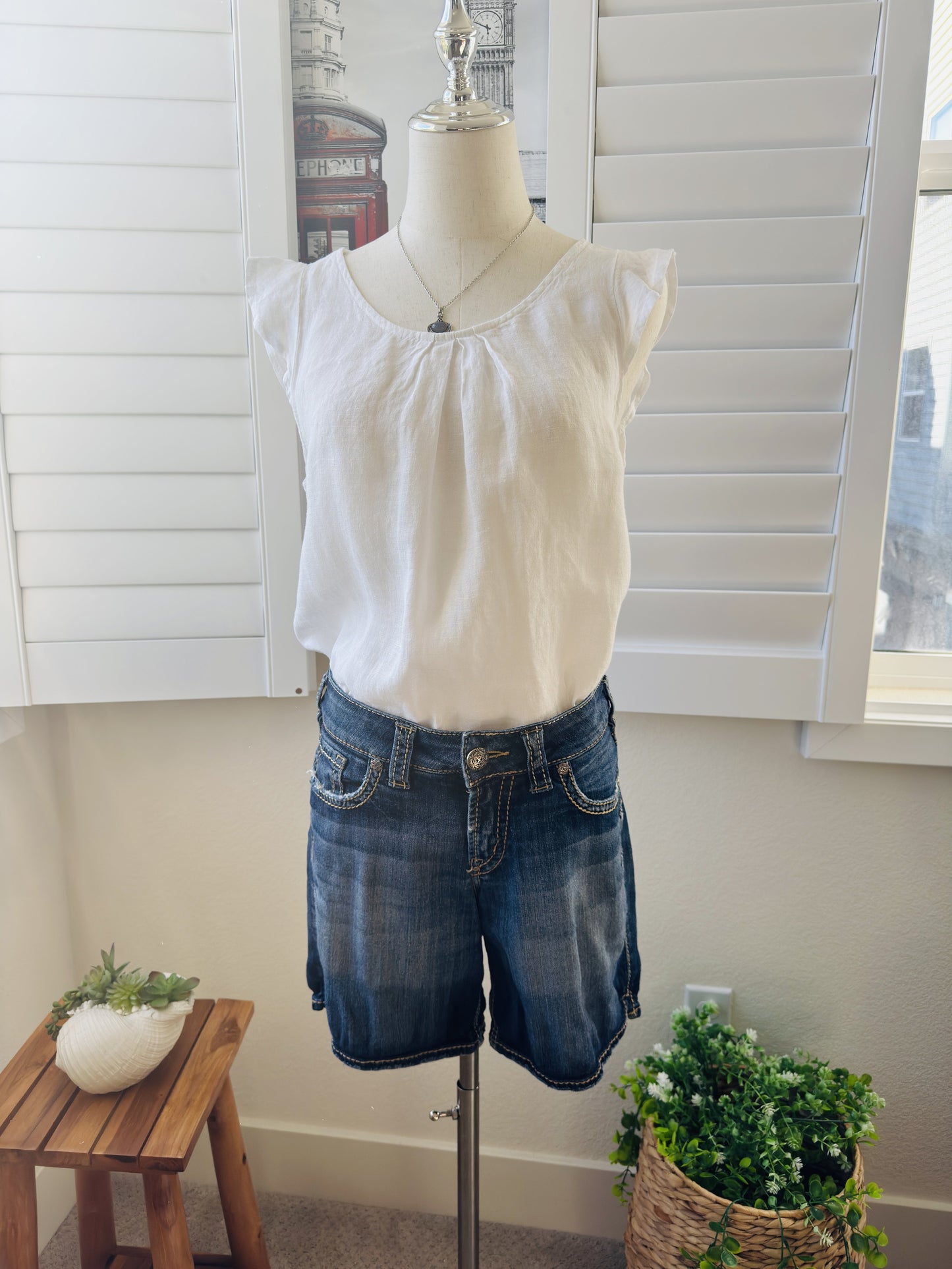 Terzo Millennio White 100% Linen Flutter Sleeve Blouse Made in Italy Size M