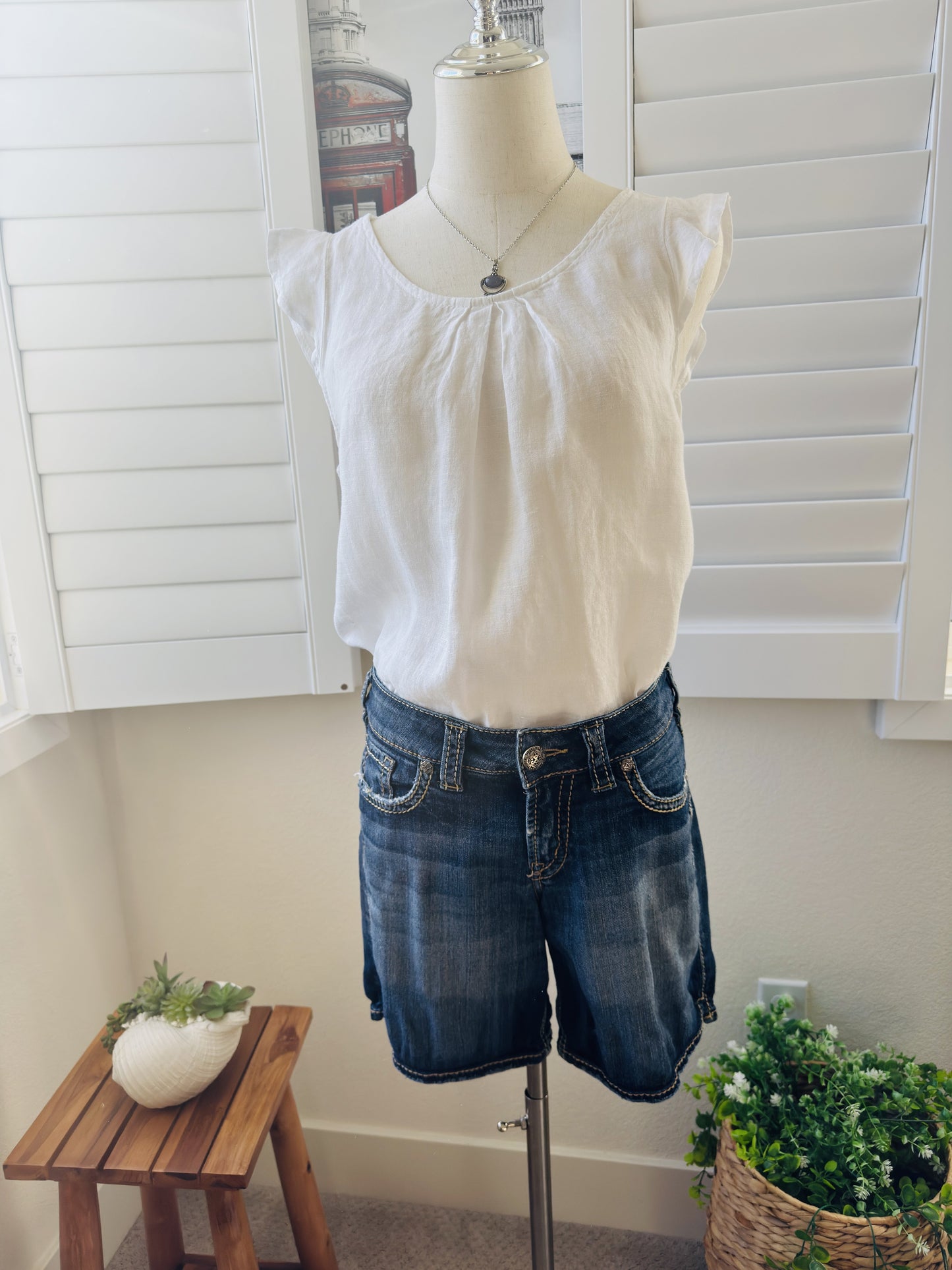 Terzo Millennio White 100% Linen Flutter Sleeve Blouse Made in Italy Size M