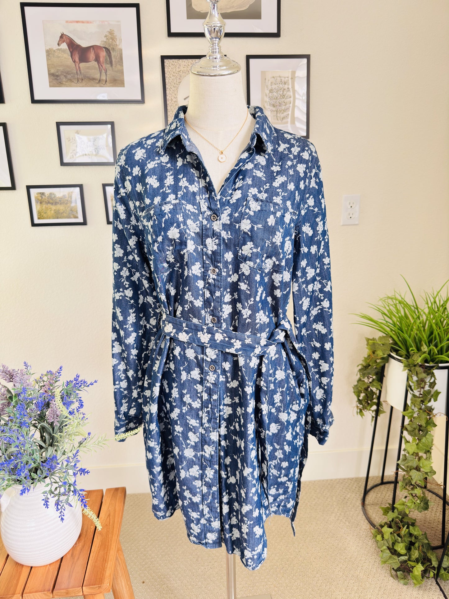 Velvet Heart Floral Cotton Tencel Shirt Dress Size S