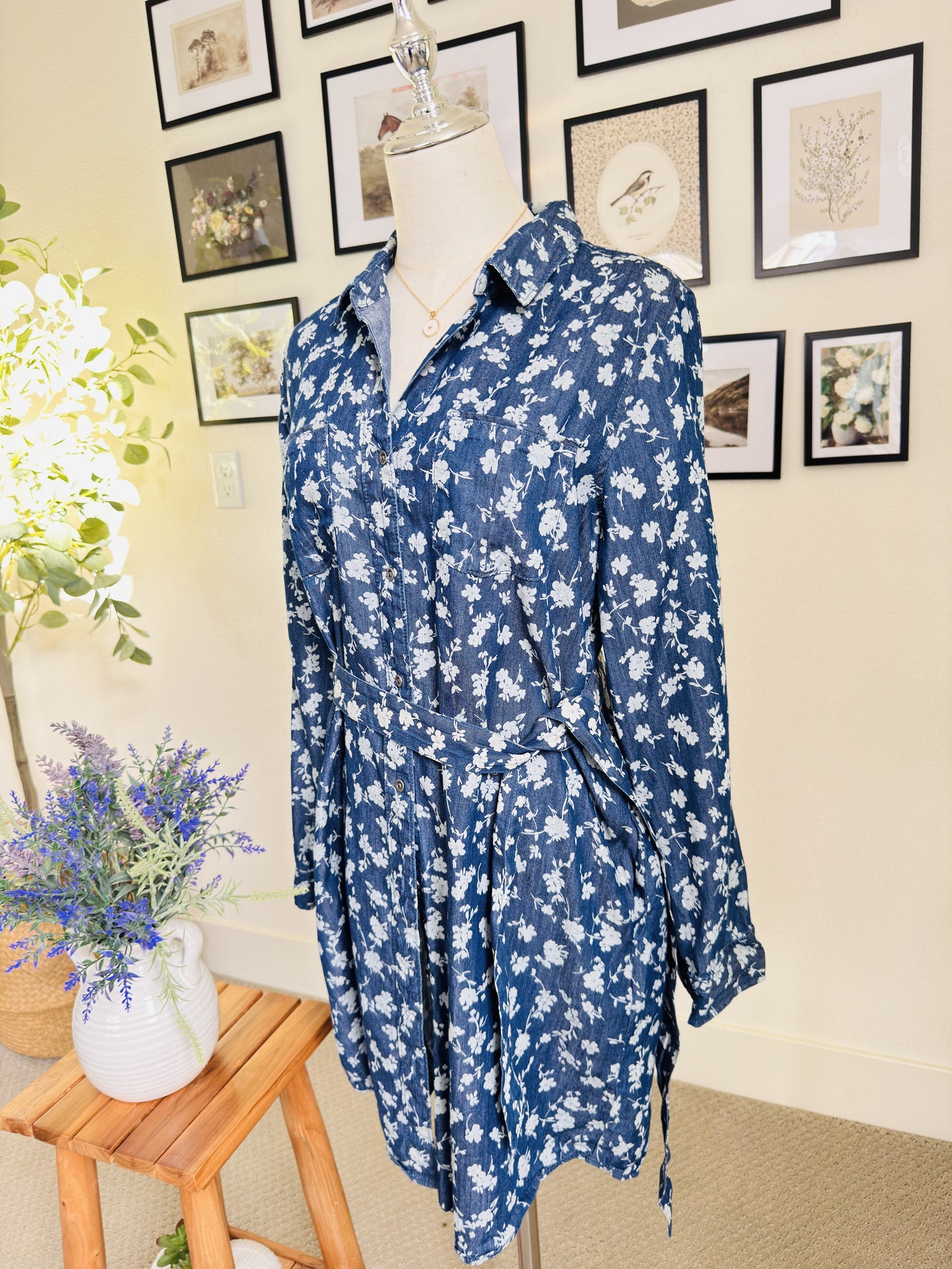 Velvet Heart Floral Cotton Tencel Shirt Dress Size S