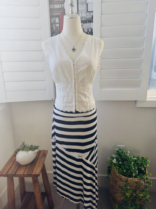 Gap Navy & White Striped Ribbed Asymmetrical Maxi Skirt Size M