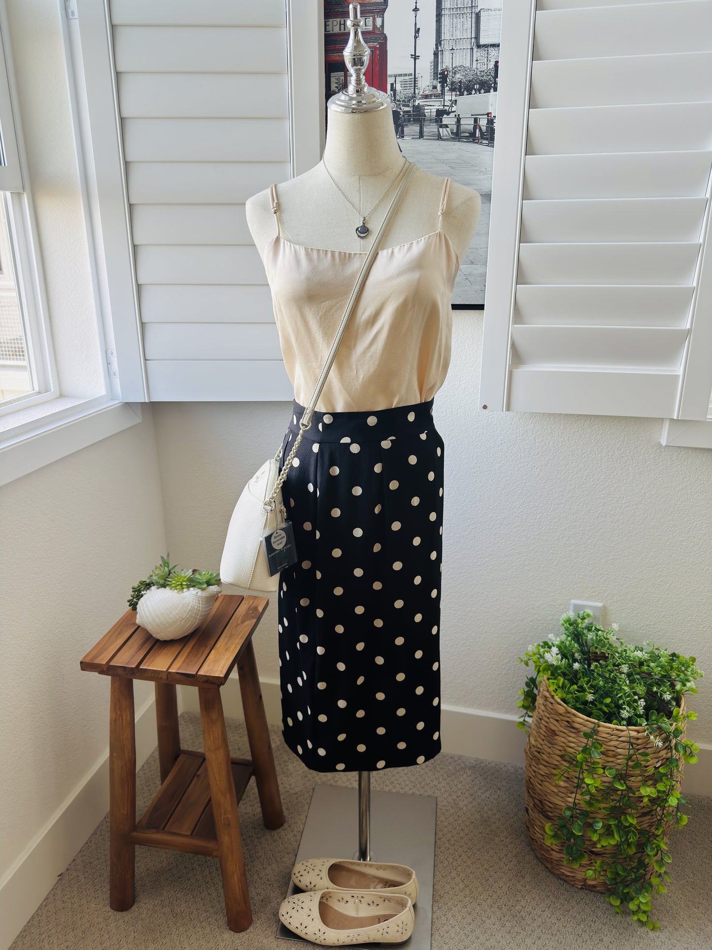 The Limited Silk Black & White Polka Dot Silk Skirt Size 8