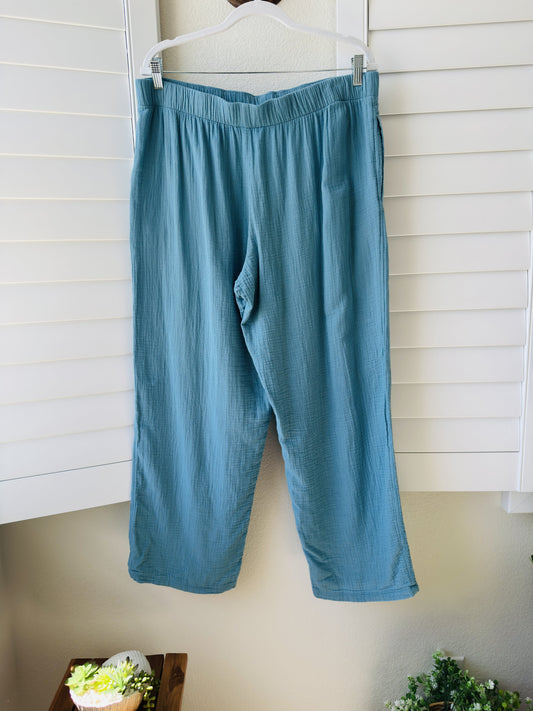 Coldwater Creek Blue 100% Cotton Gauze Wide Leg Pants Size L