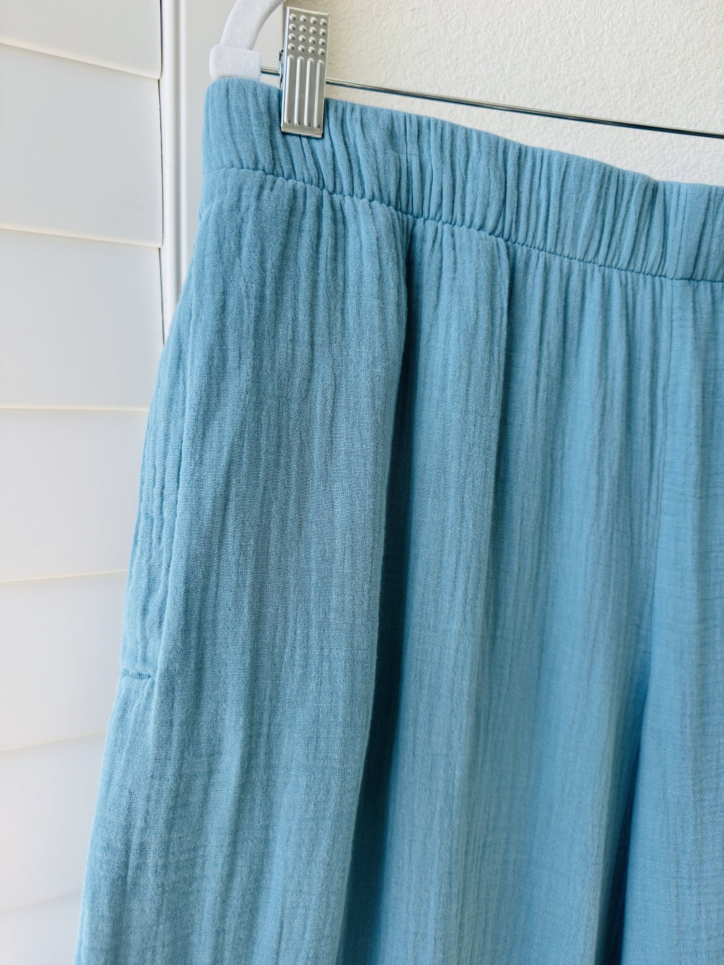 Coldwater Creek Blue 100% Cotton Gauze Wide Leg Pants Size L