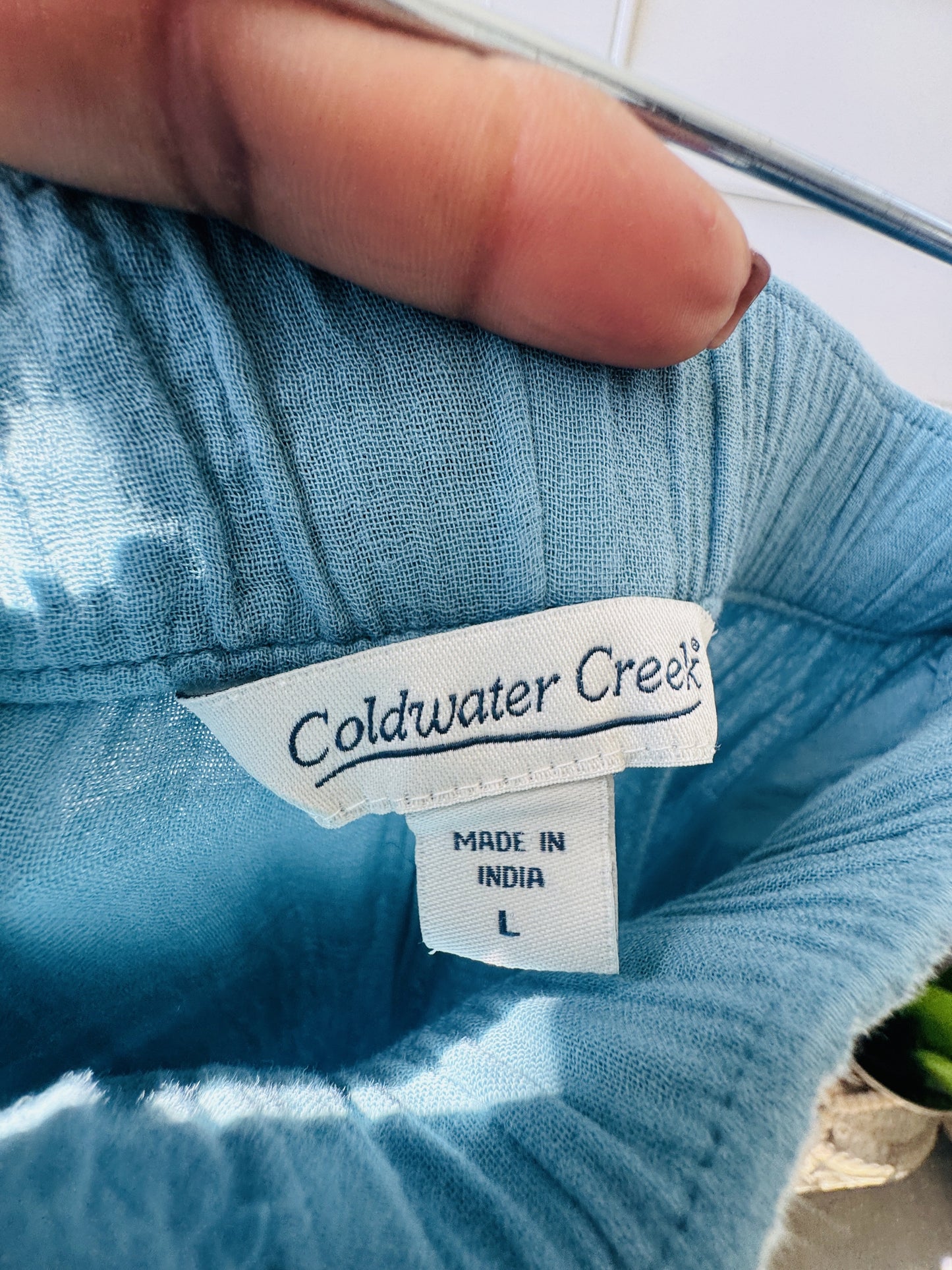 Coldwater Creek Blue 100% Cotton Gauze Wide Leg Pants Size L