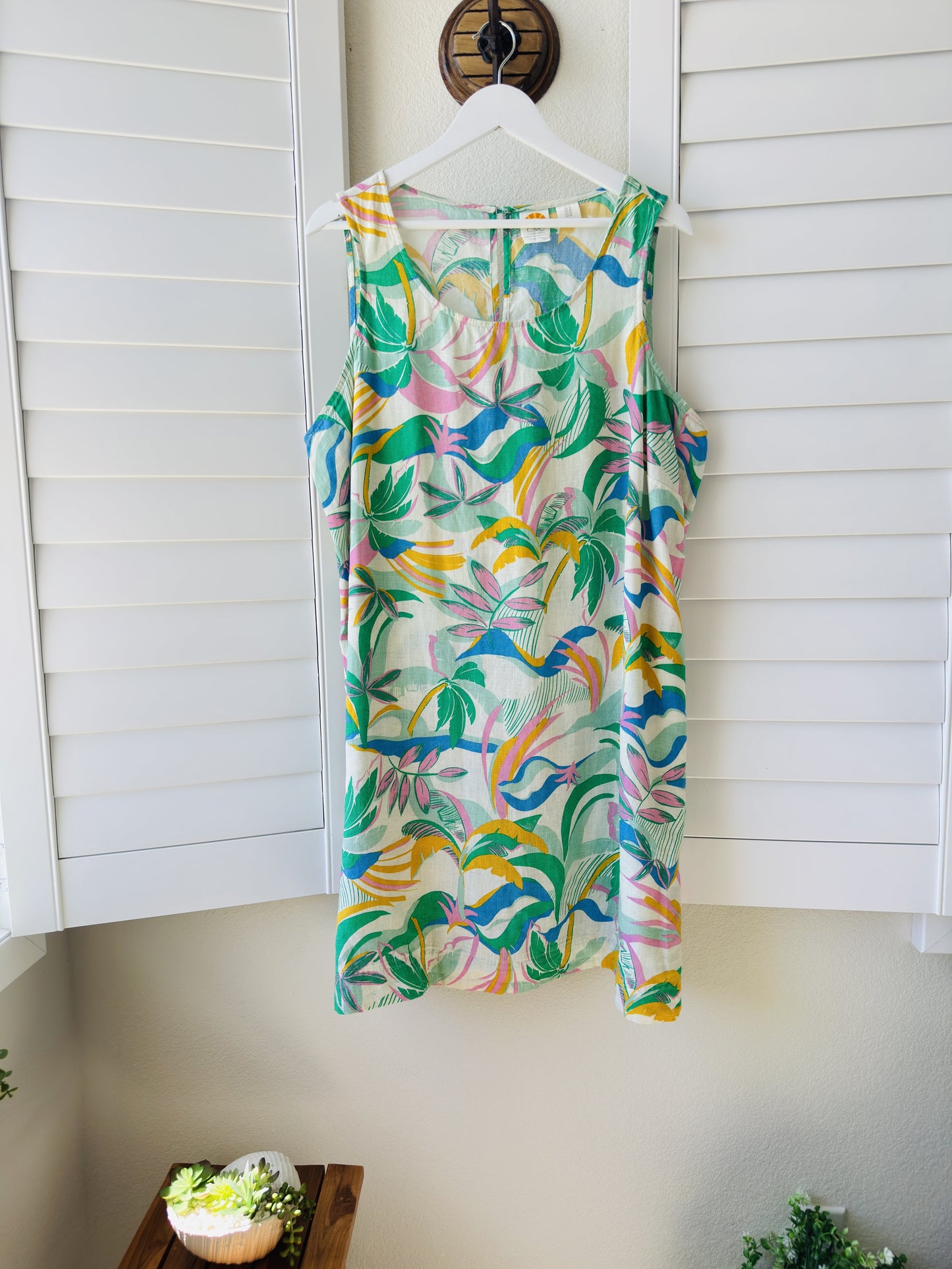 C&C California Tropical Palm Print Linen Sleeveless Dress Size 1X