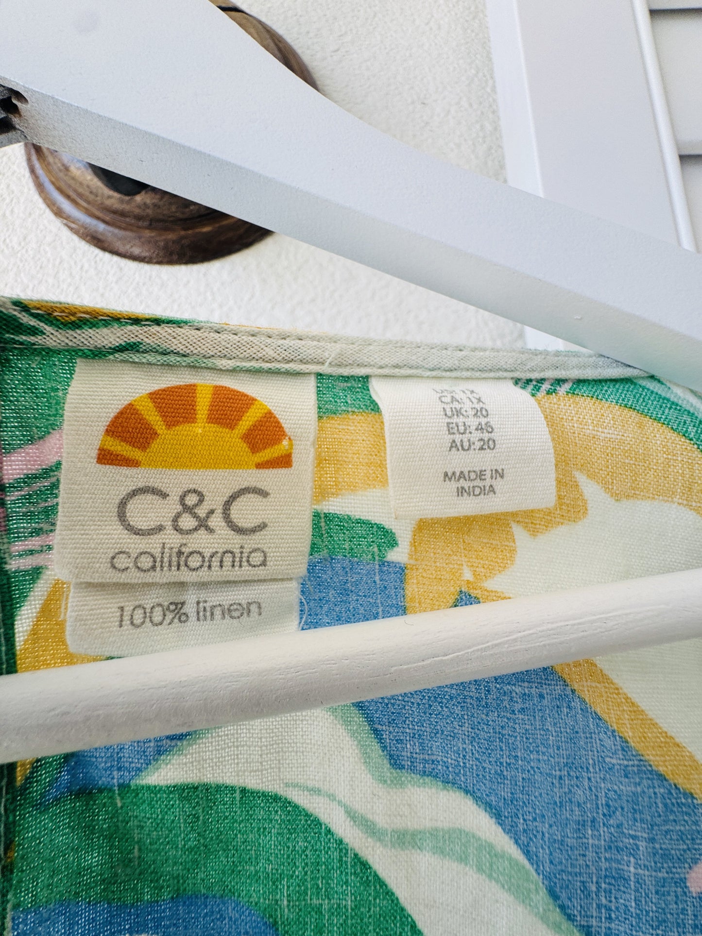 C&C California Tropical Palm Print Linen Sleeveless Dress Size 1X
