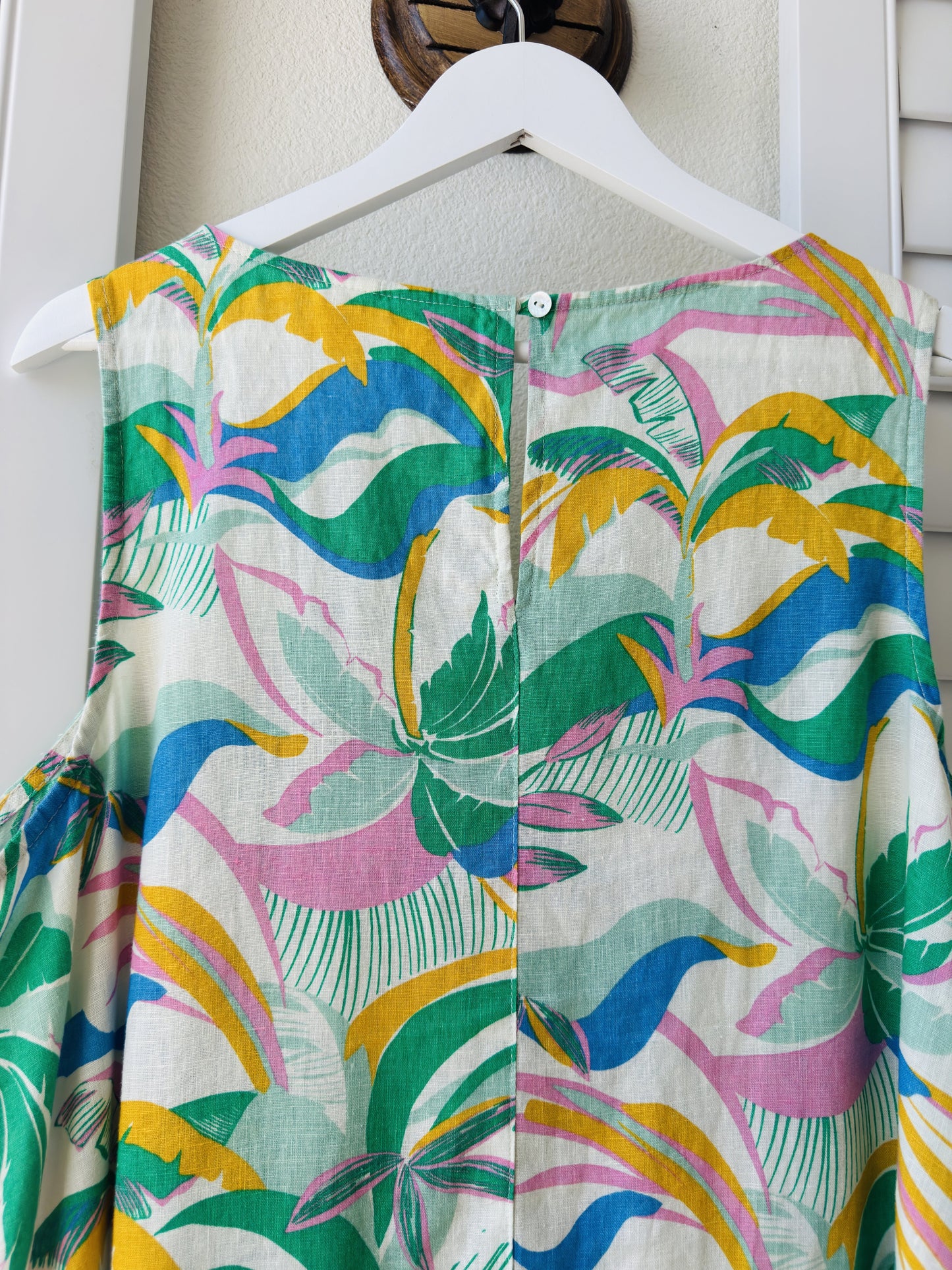 C&C California Tropical Palm Print Linen Sleeveless Dress Size 1X