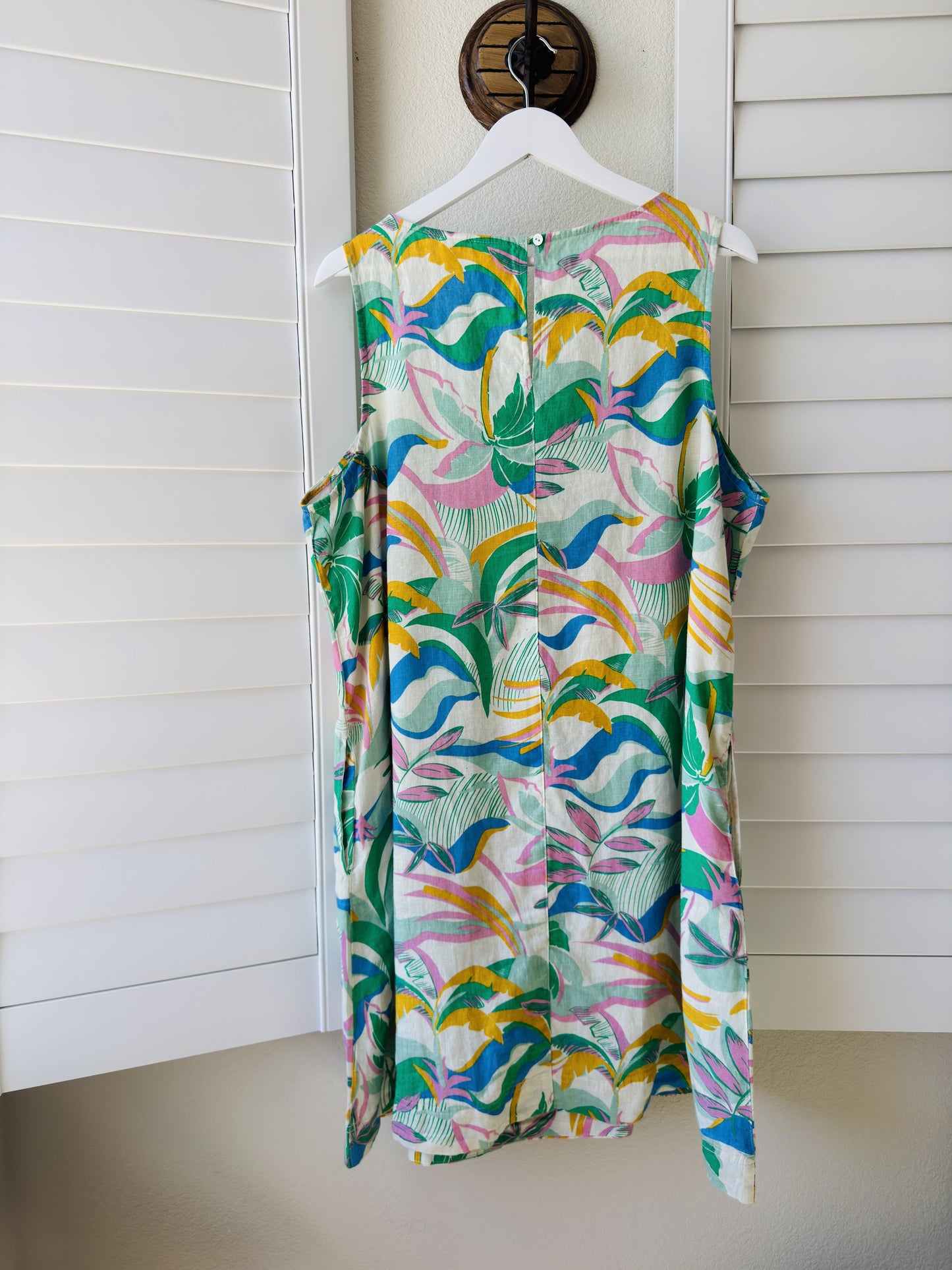C&C California Tropical Palm Print Linen Sleeveless Dress Size 1X