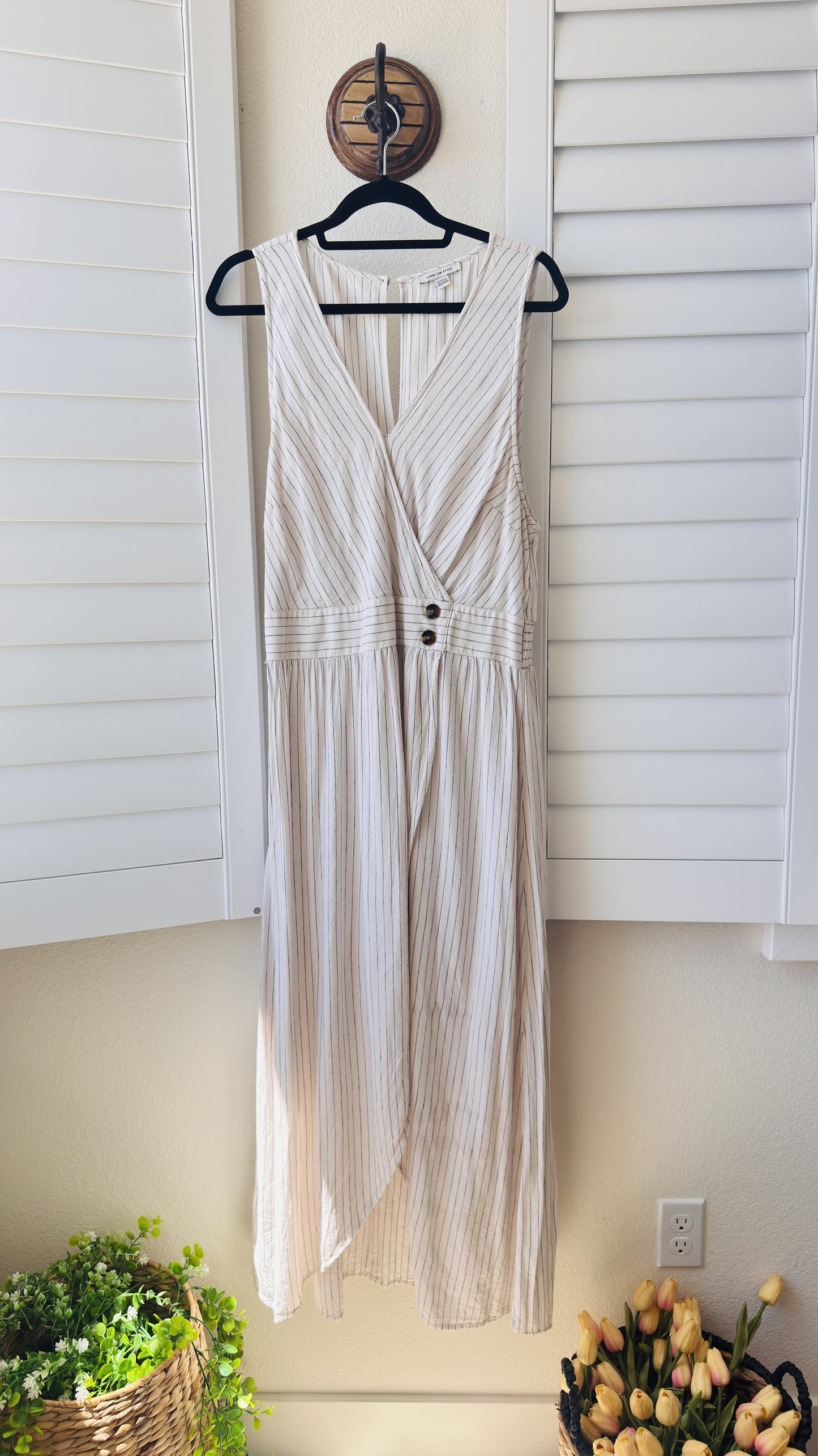 American Eagle Linen Blend Striped Tulip Maxi Dress Size XXL