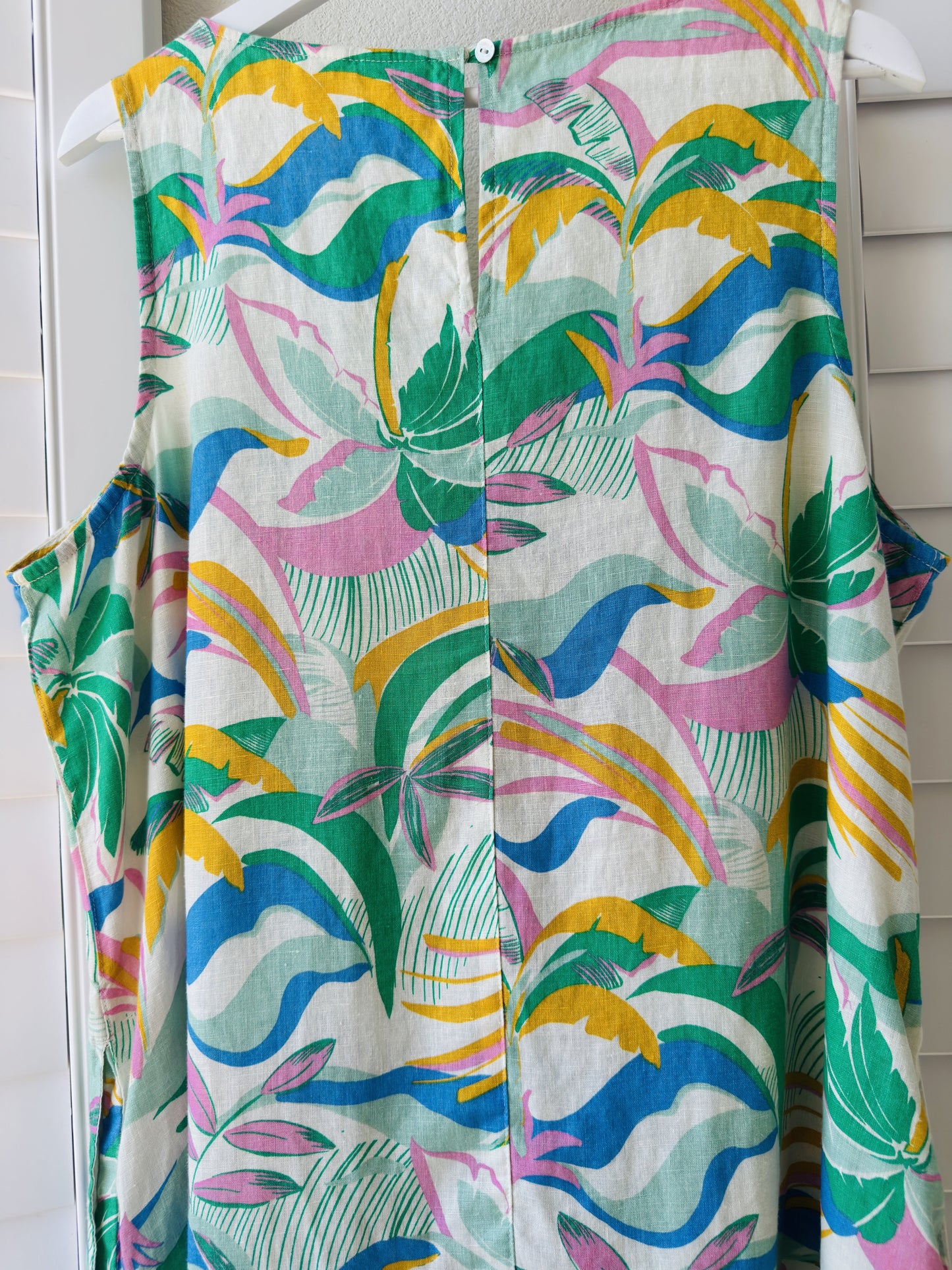 C&C California Tropical Palm Print Linen Sleeveless Dress Size 1X