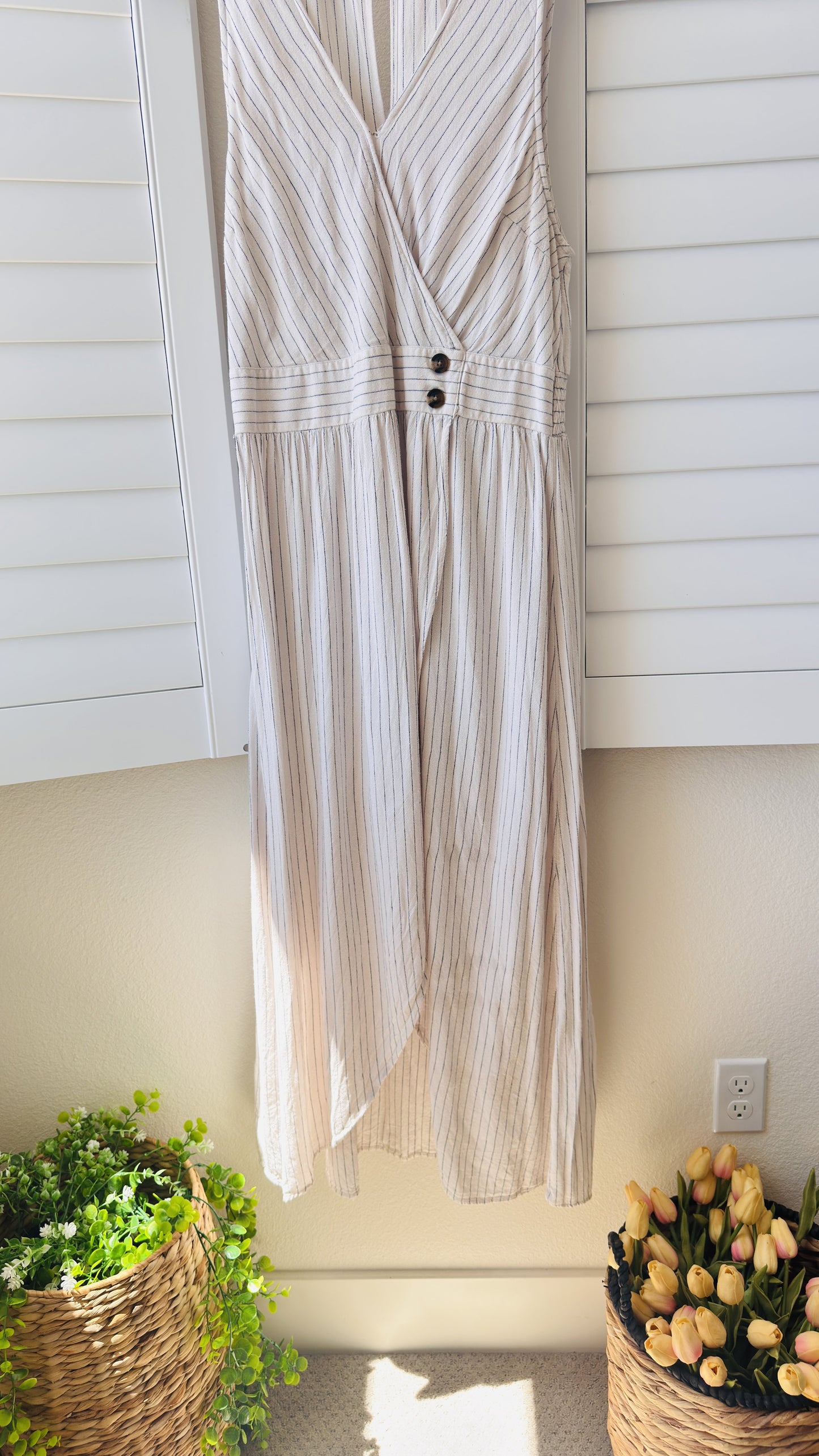 American Eagle Linen Blend Striped Tulip Maxi Dress Size XXL