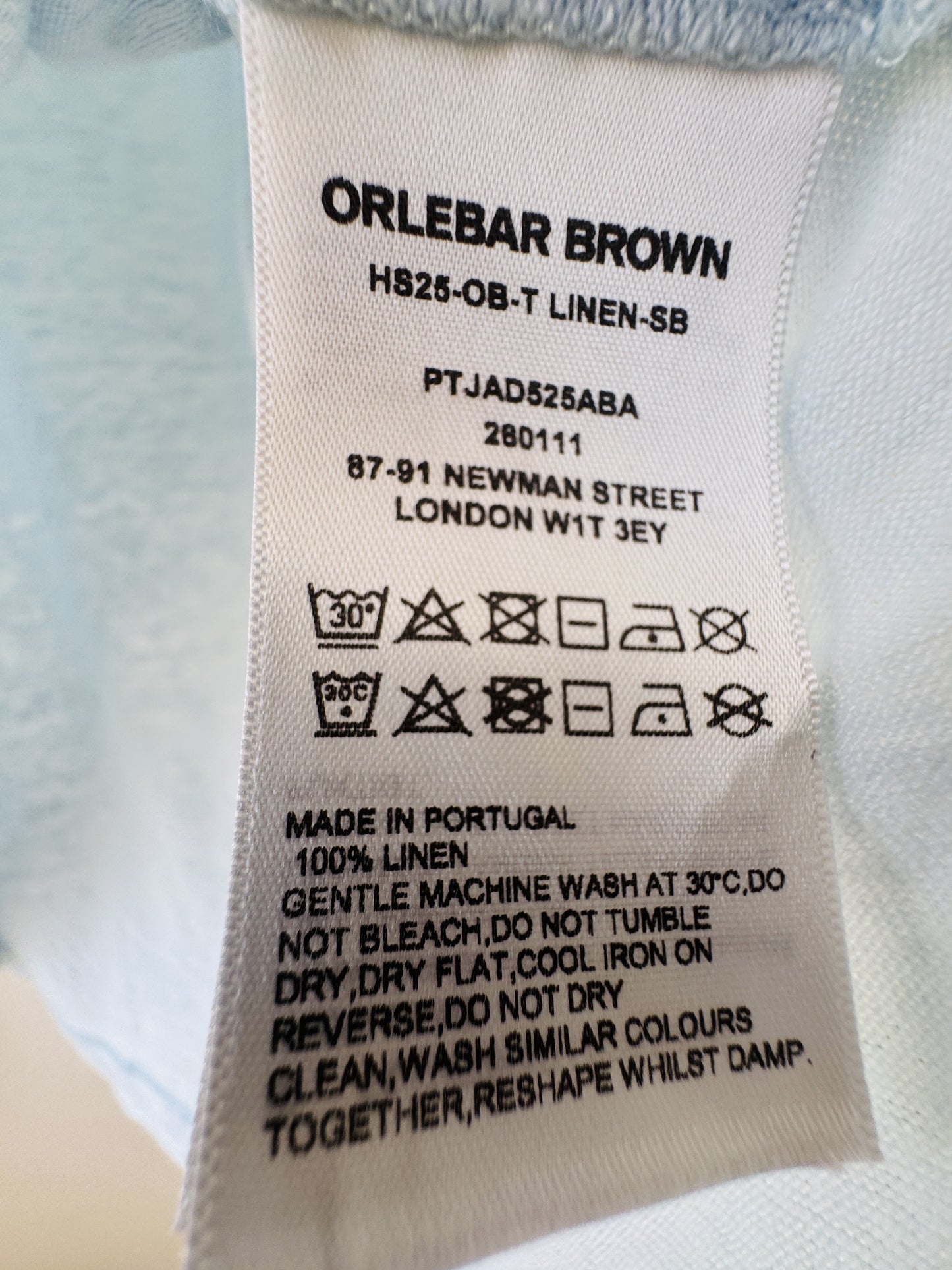 Orlebar Brown (Vintage) Light Blue 100% Linen T-Shirt Size XL