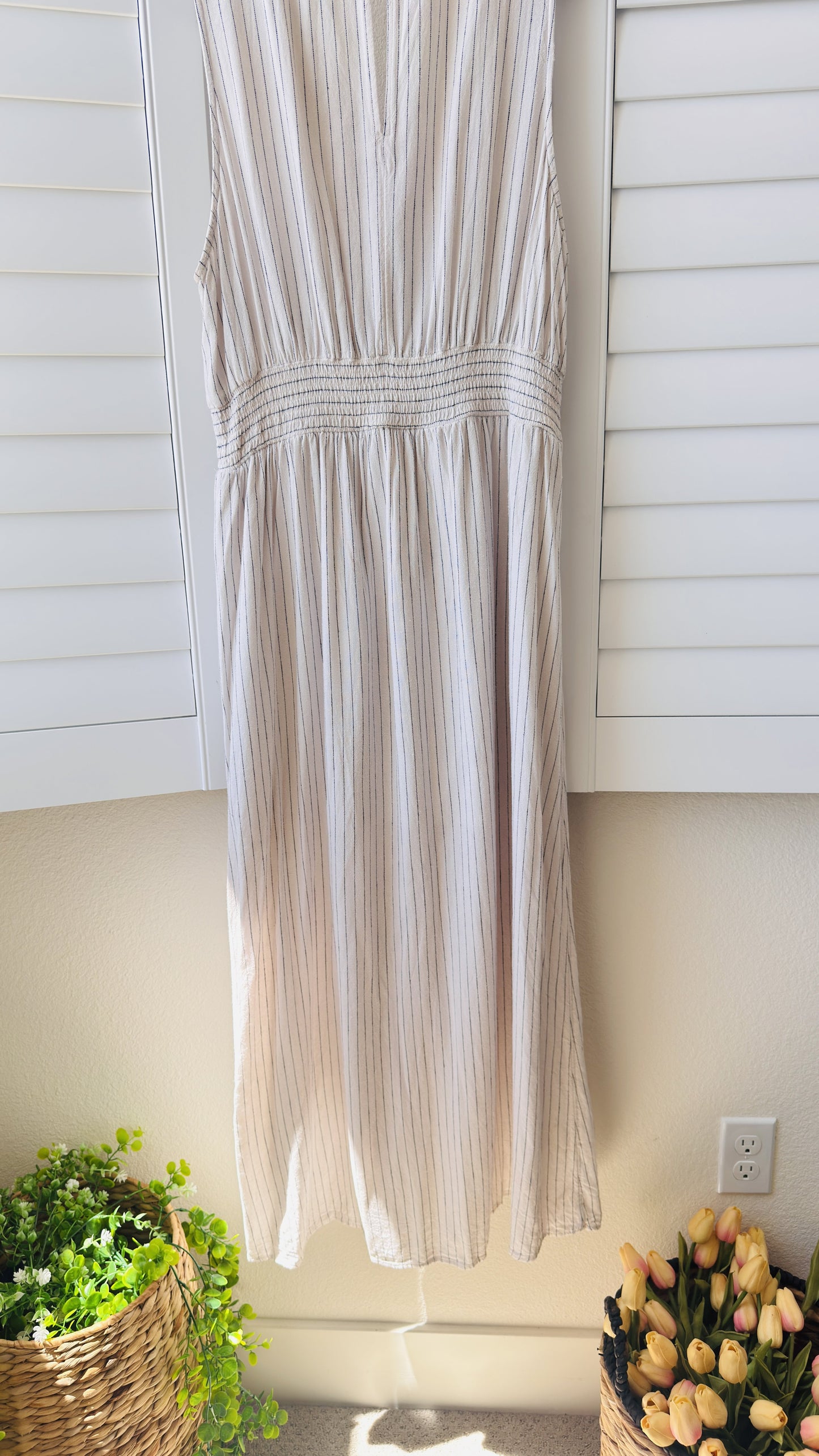 American Eagle Linen Blend Striped Tulip Maxi Dress Size XXL