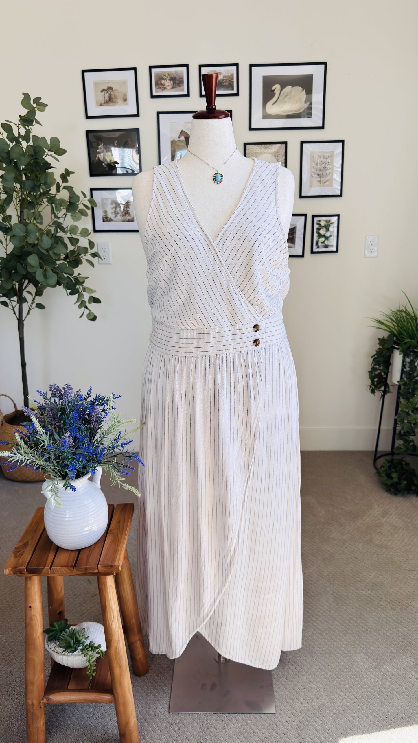 American Eagle Linen Blend Striped Tulip Maxi Dress Size XXL
