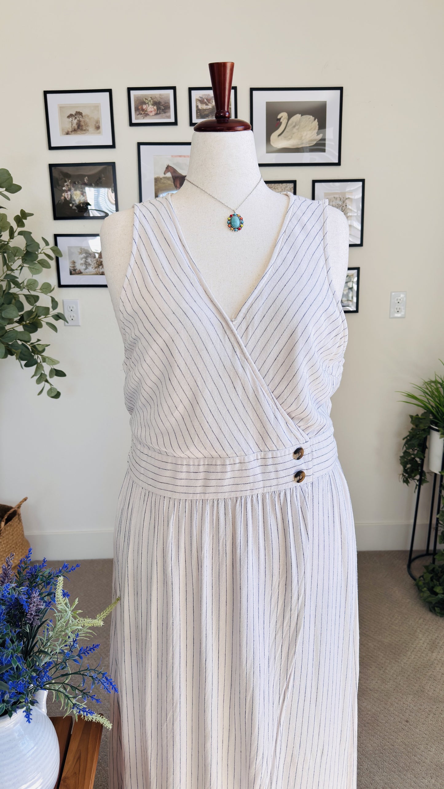 American Eagle Linen Blend Striped Tulip Maxi Dress Size XXL