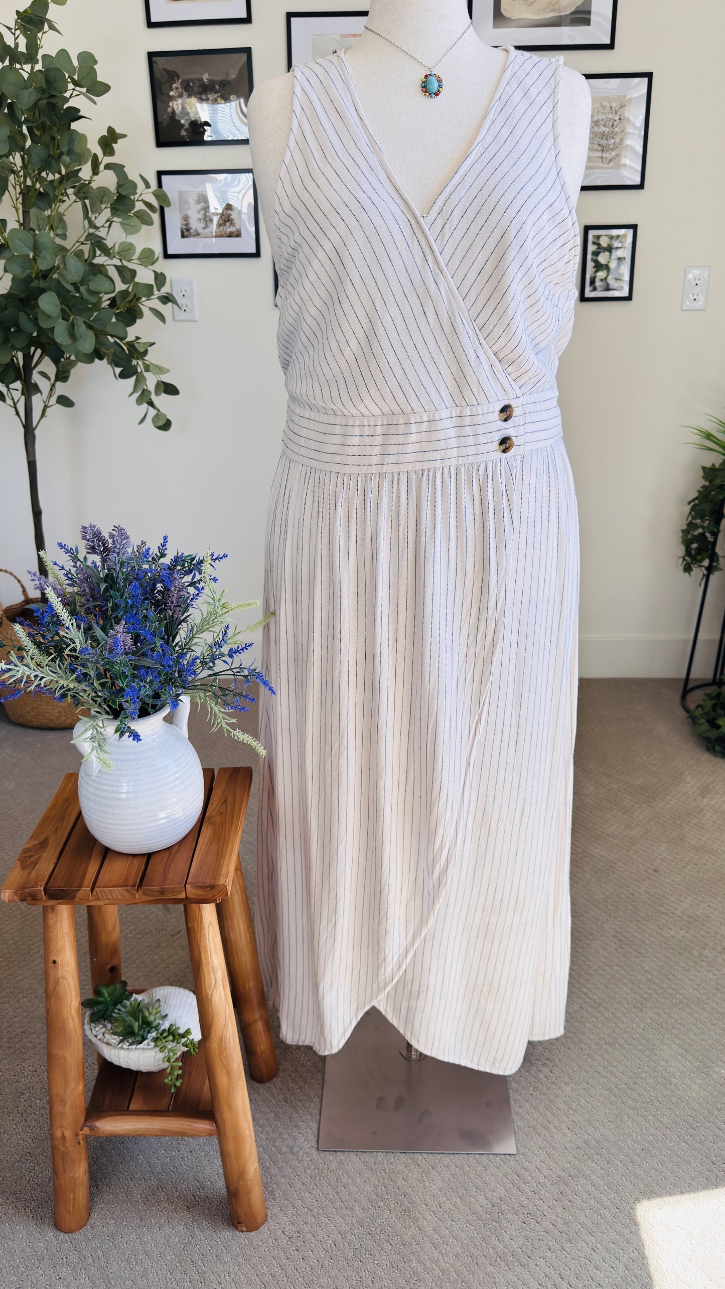 American Eagle Striped Linen Blend Wrap Maxi Dress - Size XXL