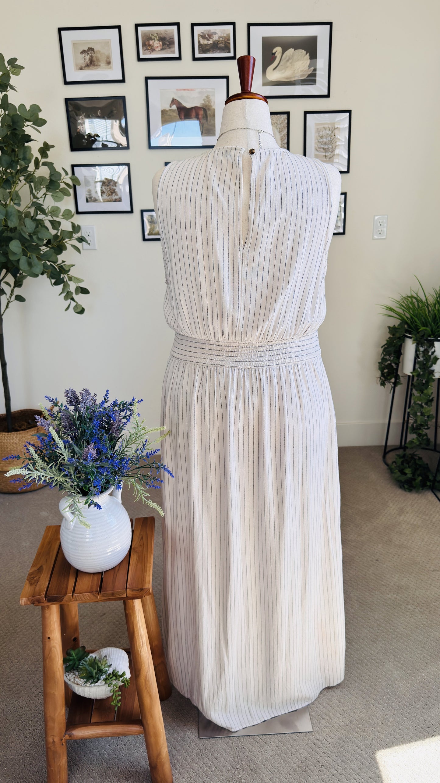 American Eagle Linen Blend Striped Tulip Maxi Dress Size XXL