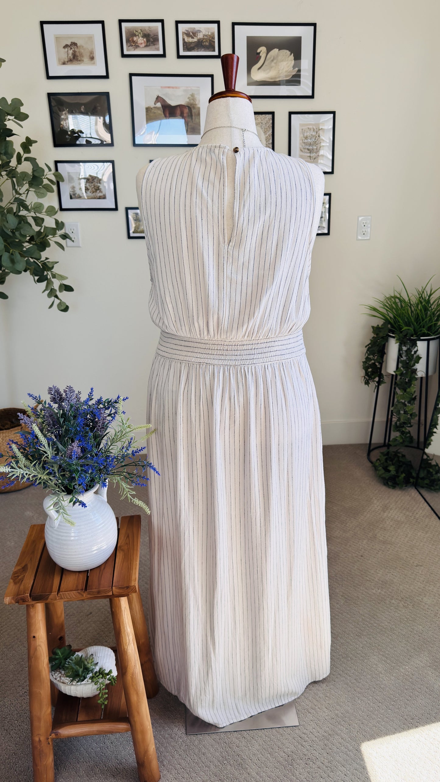 American Eagle Linen Blend Striped Tulip Maxi Dress Size XXL