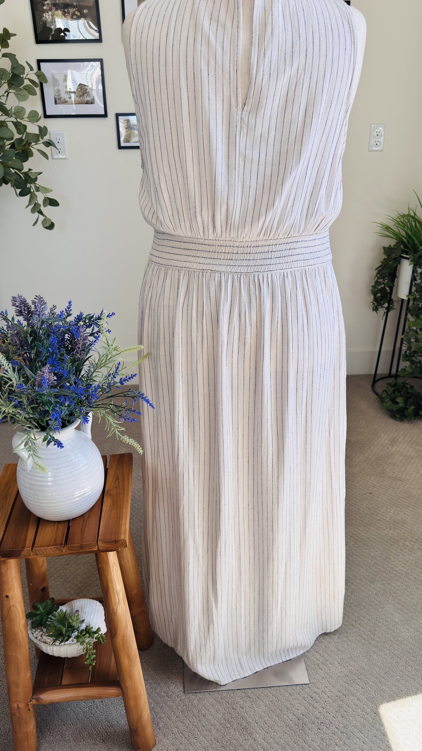 American Eagle Linen Blend Striped Tulip Maxi Dress Size XXL