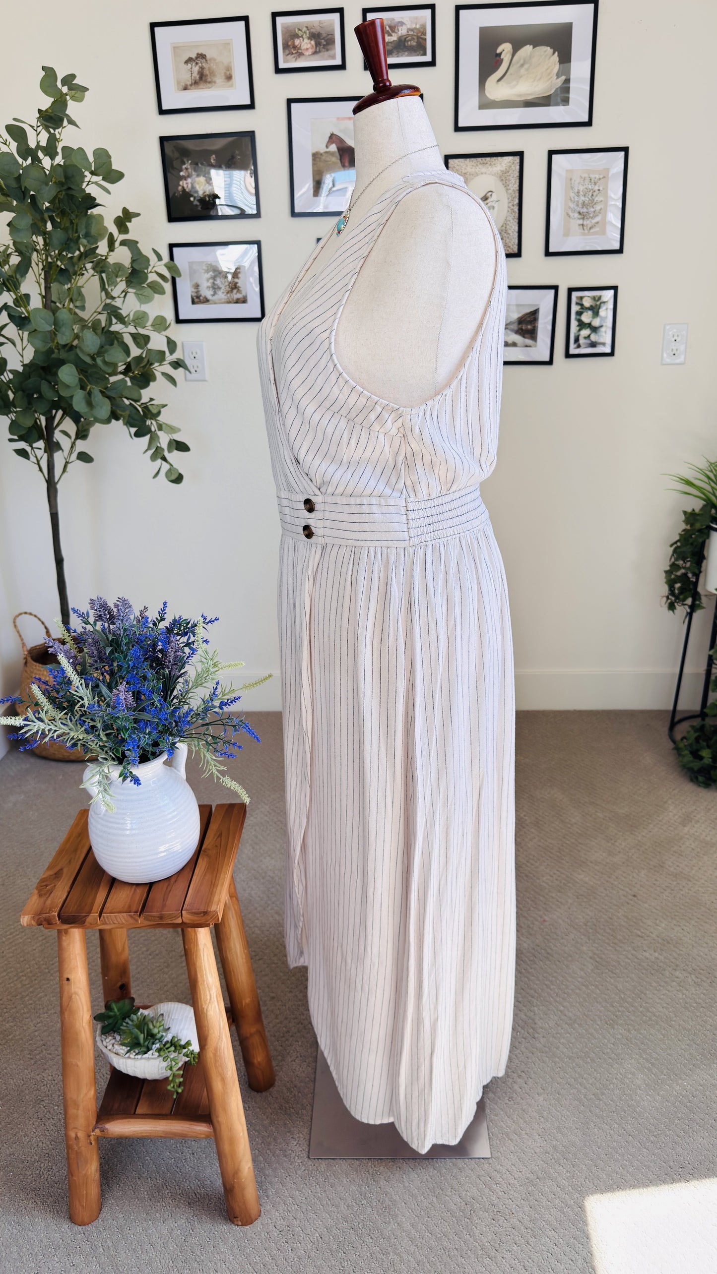 American Eagle Linen Blend Striped Tulip Maxi Dress Size XXL