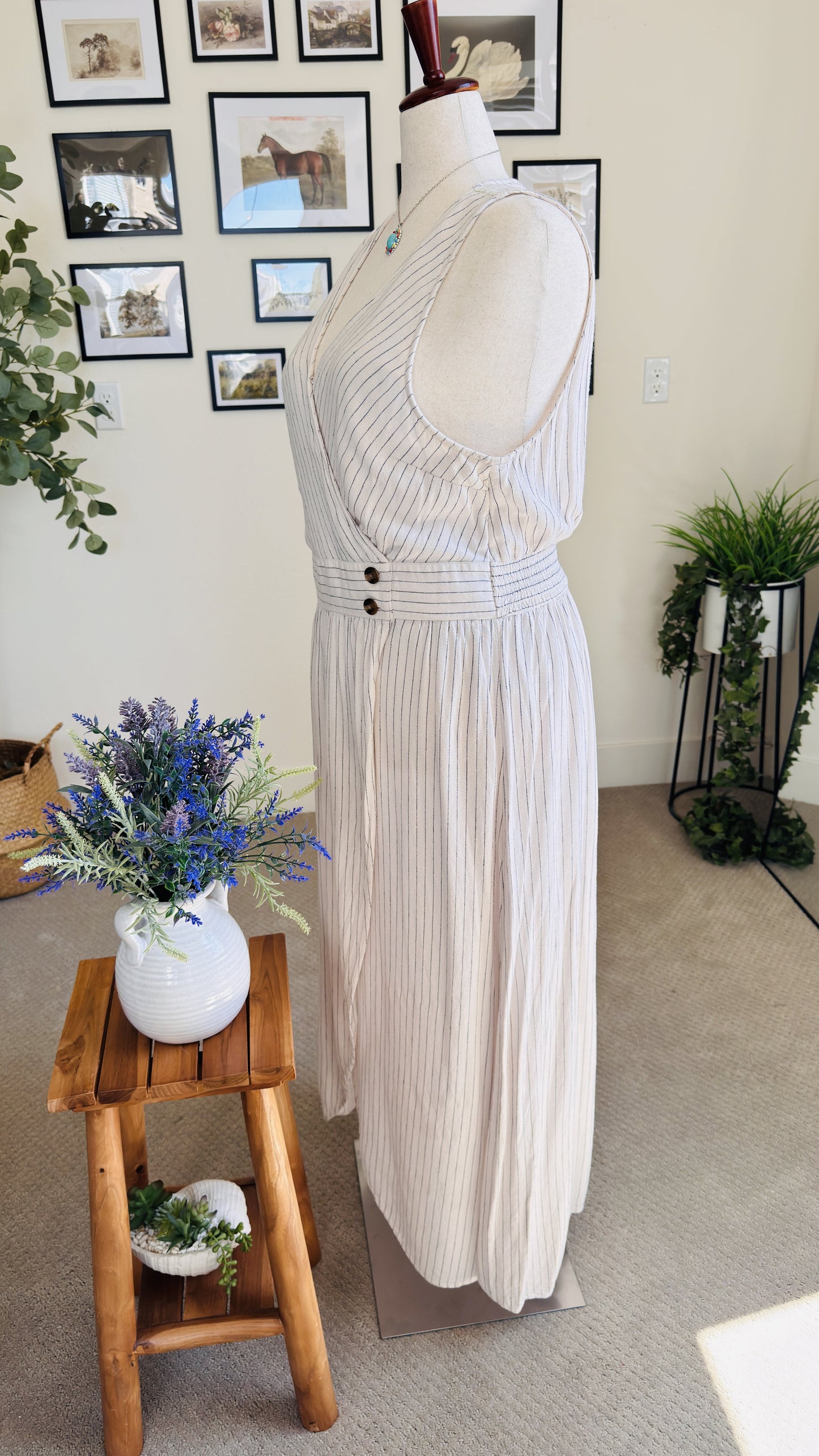American Eagle Linen Blend Striped Tulip Maxi Dress Size XXL