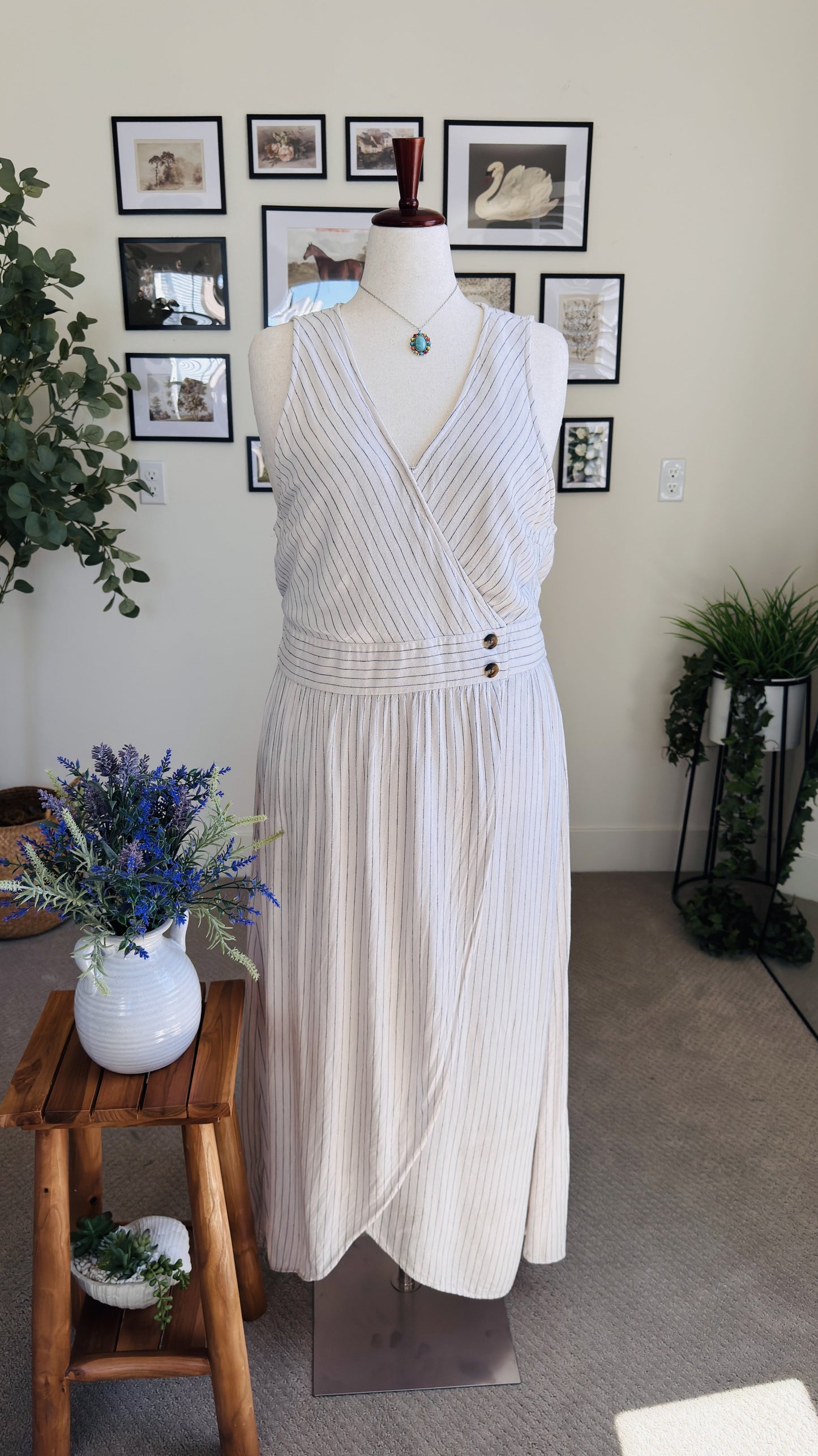 American Eagle Linen Blend Striped Tulip Maxi Dress Size XXL