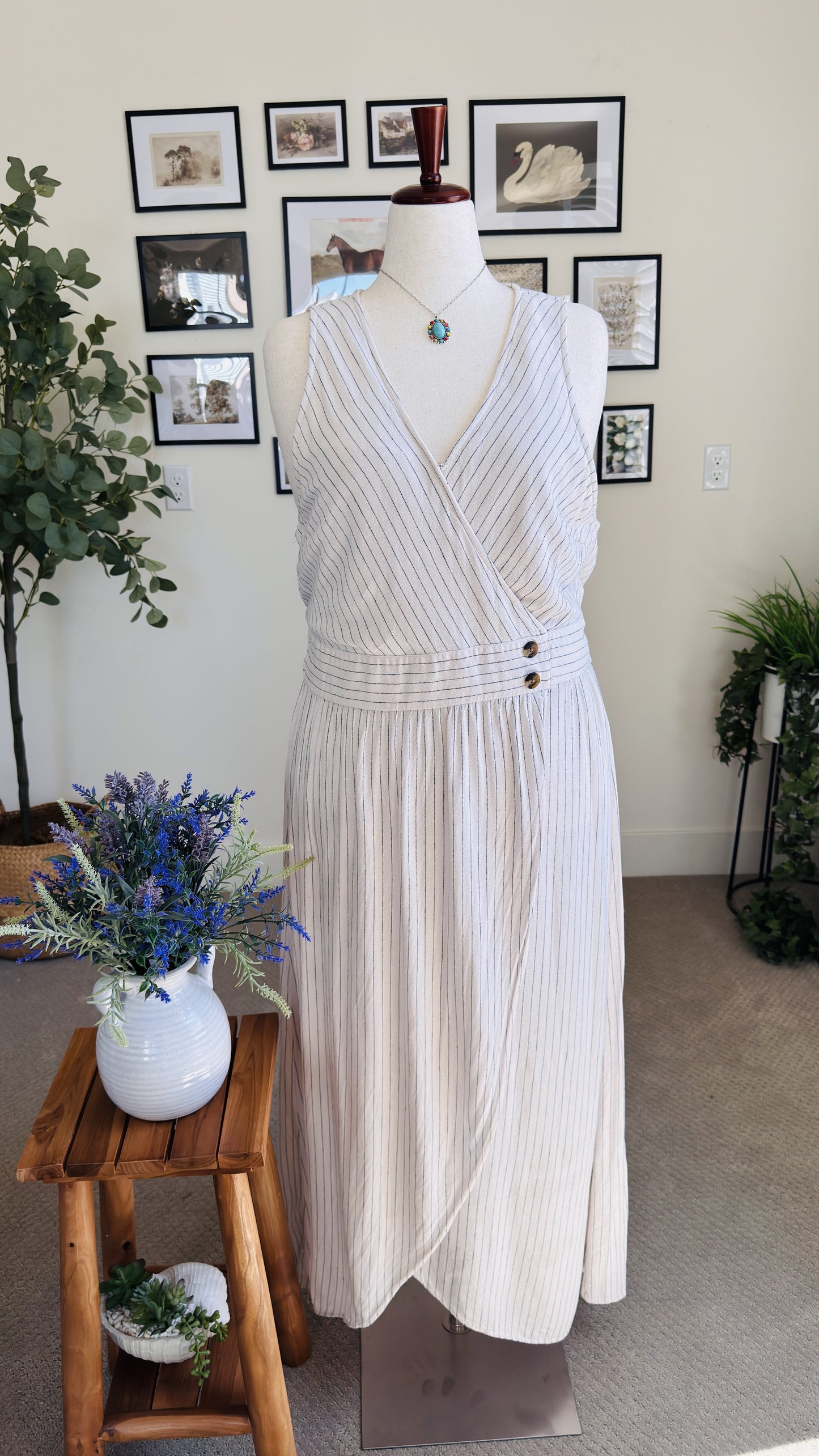 American Eagle Linen Blend Striped Tulip Maxi Dress Size XXL