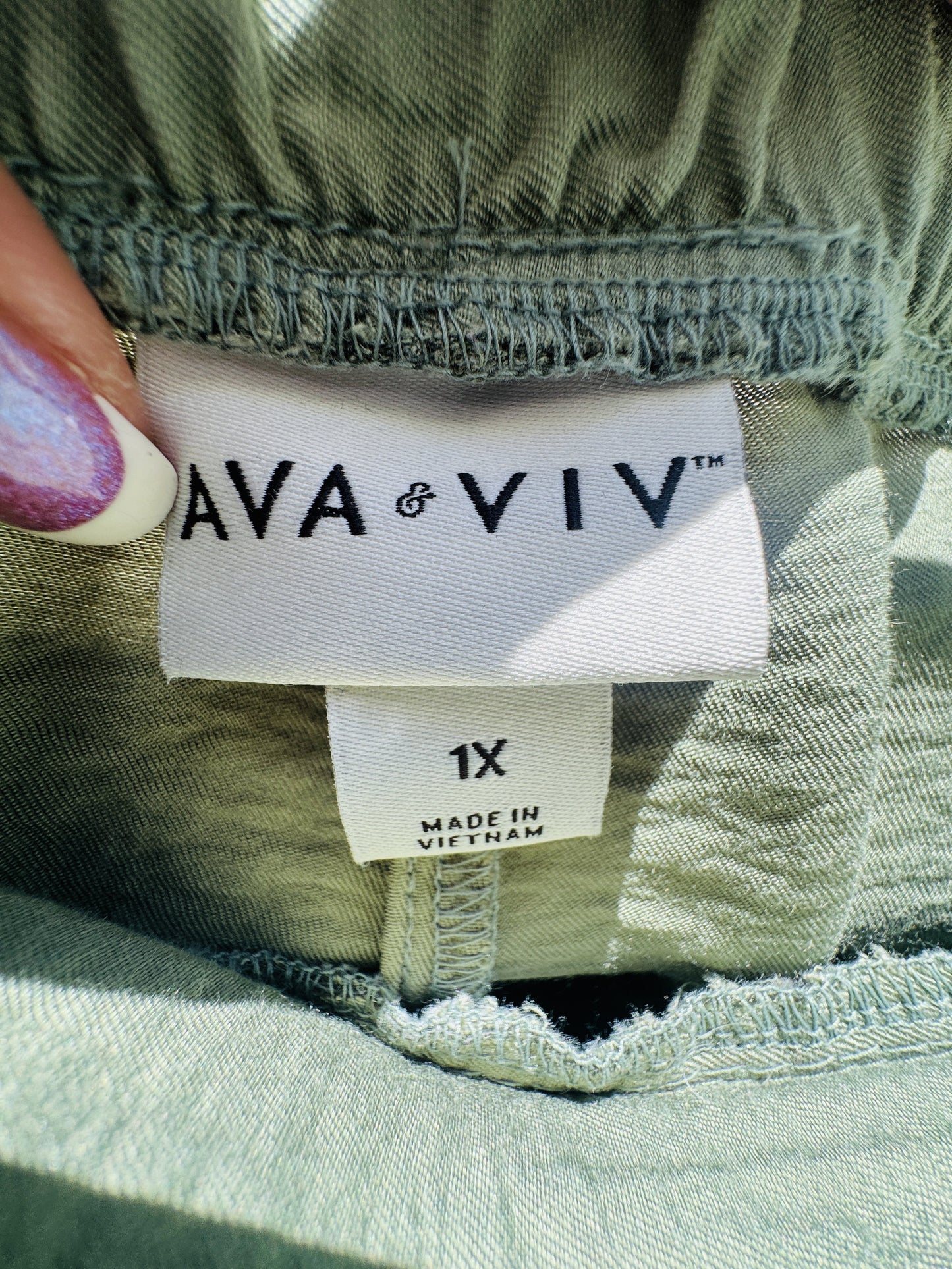 Ava & Viv Olive Green Wide Leg Tie Waist Pants - Size 1X