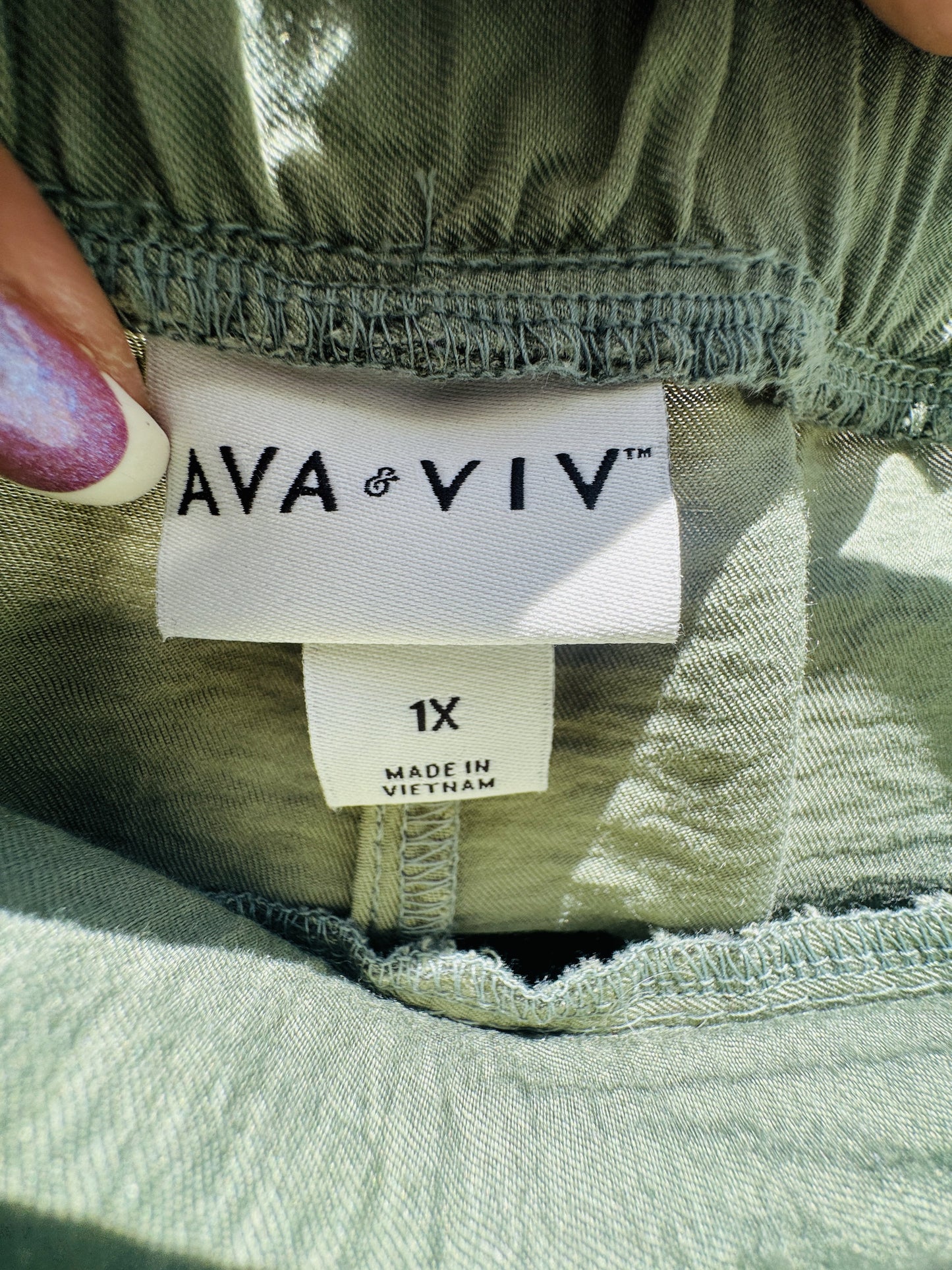 Ava & Viv Olive Green Wide Leg Tie Waist Pants - Size 1X