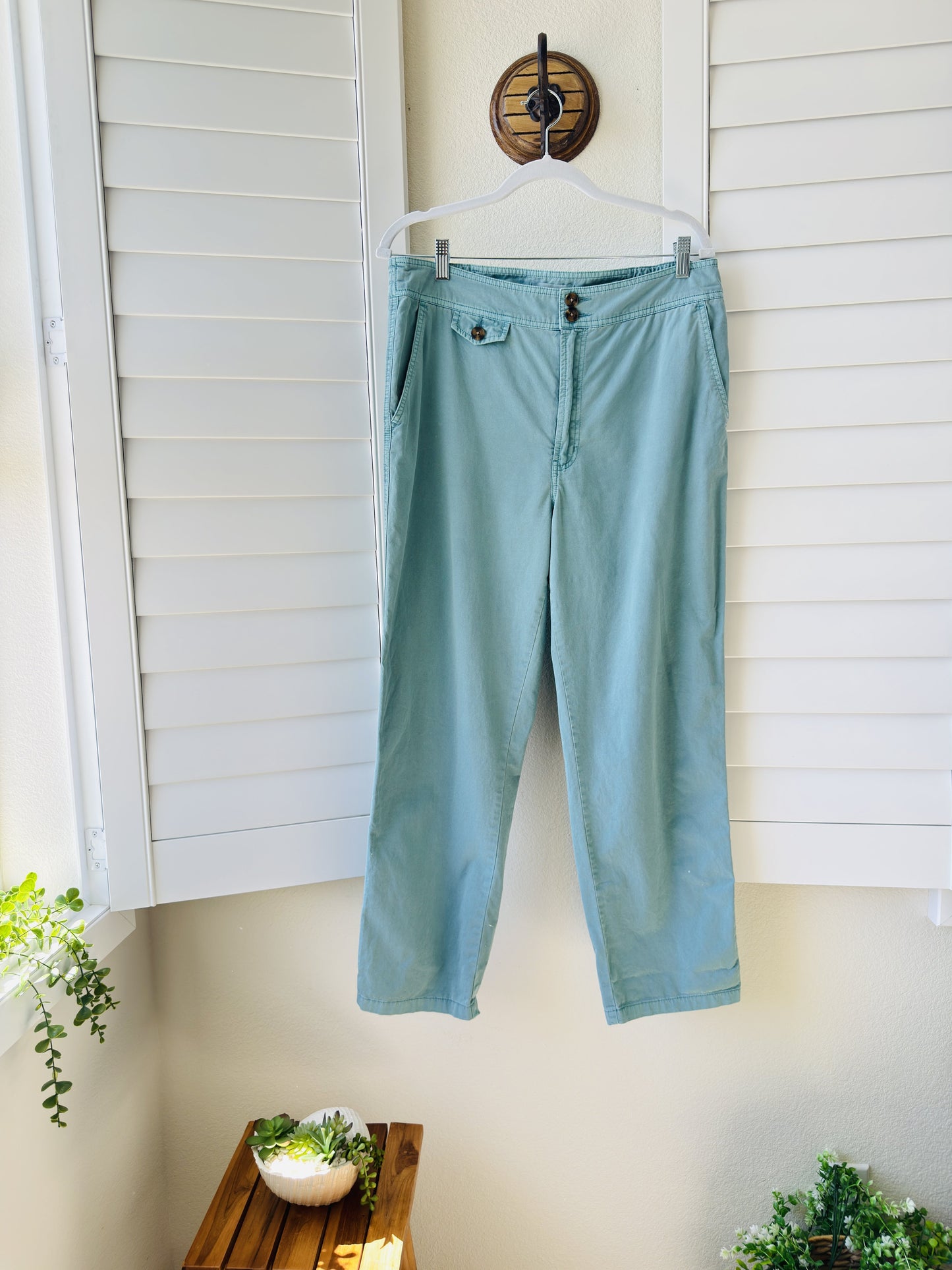 Sundance Teal Cotton Straight Leg Pants Size 12