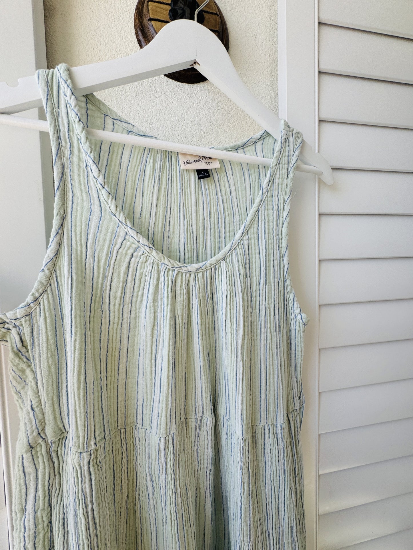 Universal Thread Striped Tiered Cotton Gauze Sleeveless Dress, Size L