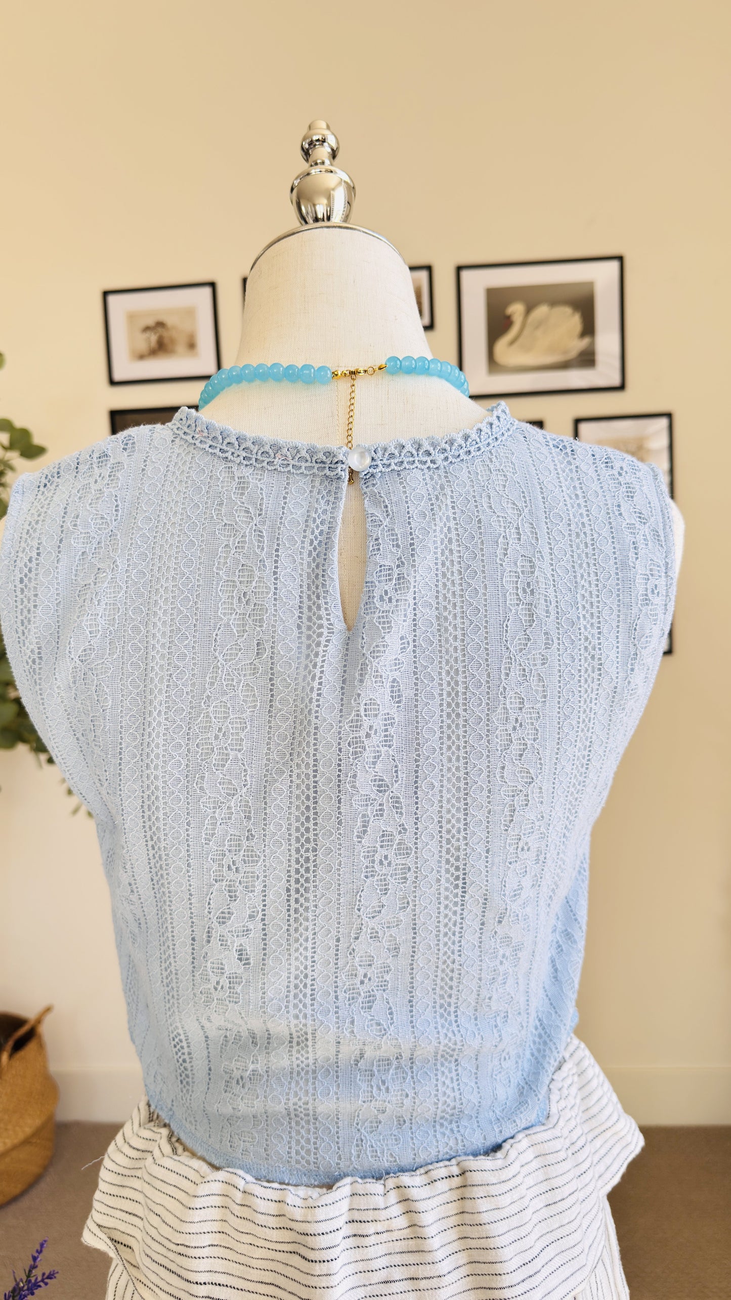 Mi Ami Light Blue Lace Sleeveless Crop Top - Size S