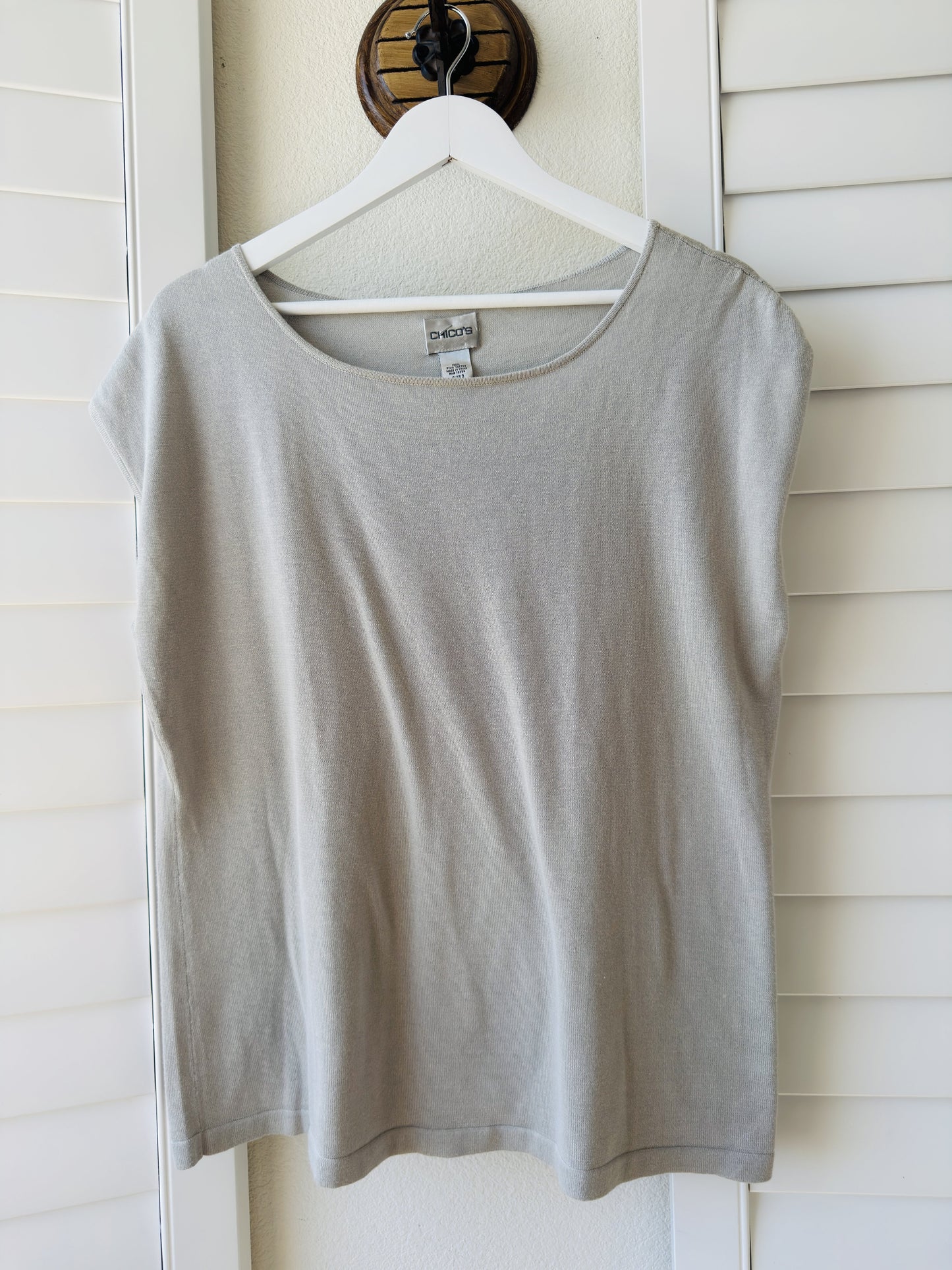 Chico's Pima Cotton Cap Sleeve Knit Top Grey Size 3