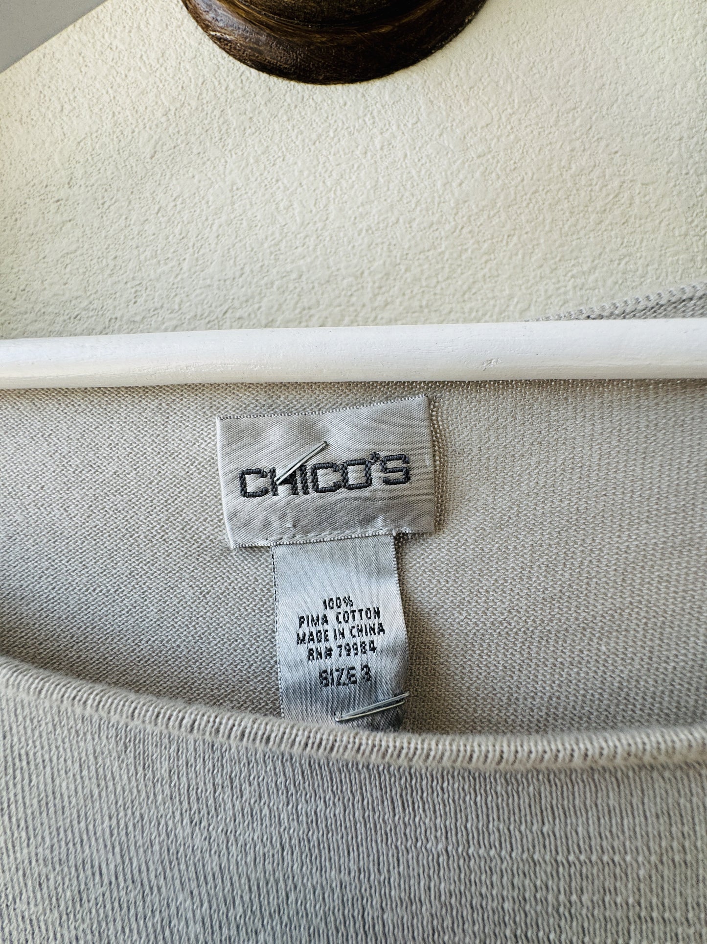 Chico's Pima Cotton Cap Sleeve Knit Top Grey Size 3
