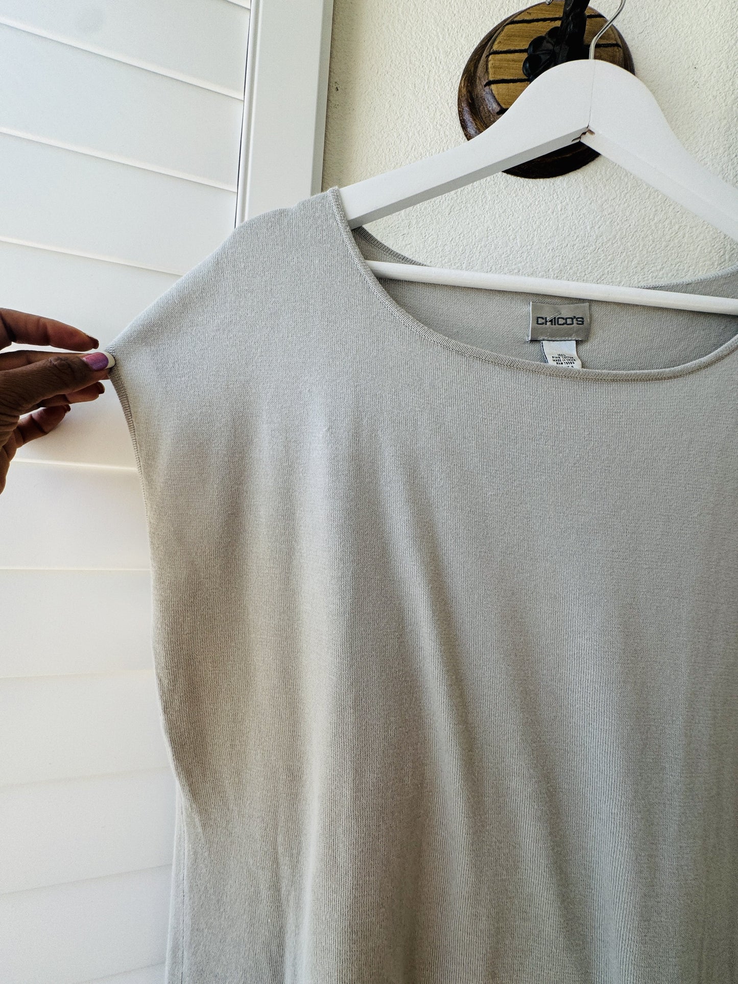 Chico's Pima Cotton Cap Sleeve Knit Top Grey Size 3