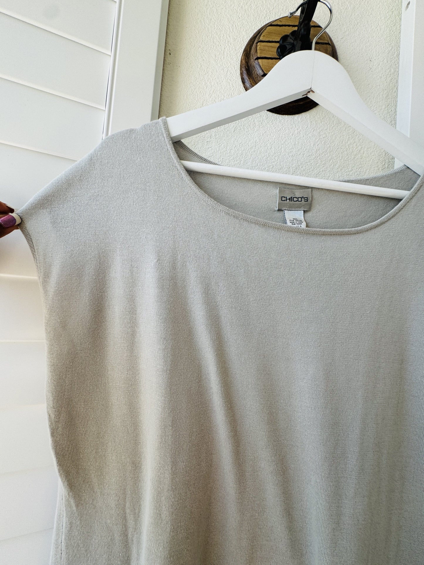 Chico's Pima Cotton Cap Sleeve Knit Top Grey Size 3