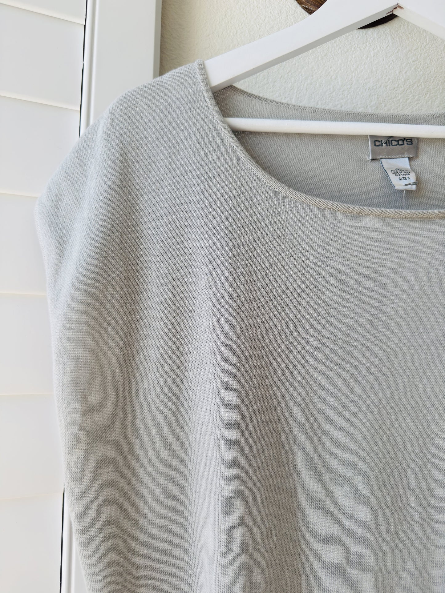 Chico's Pima Cotton Cap Sleeve Knit Top Grey Size 3