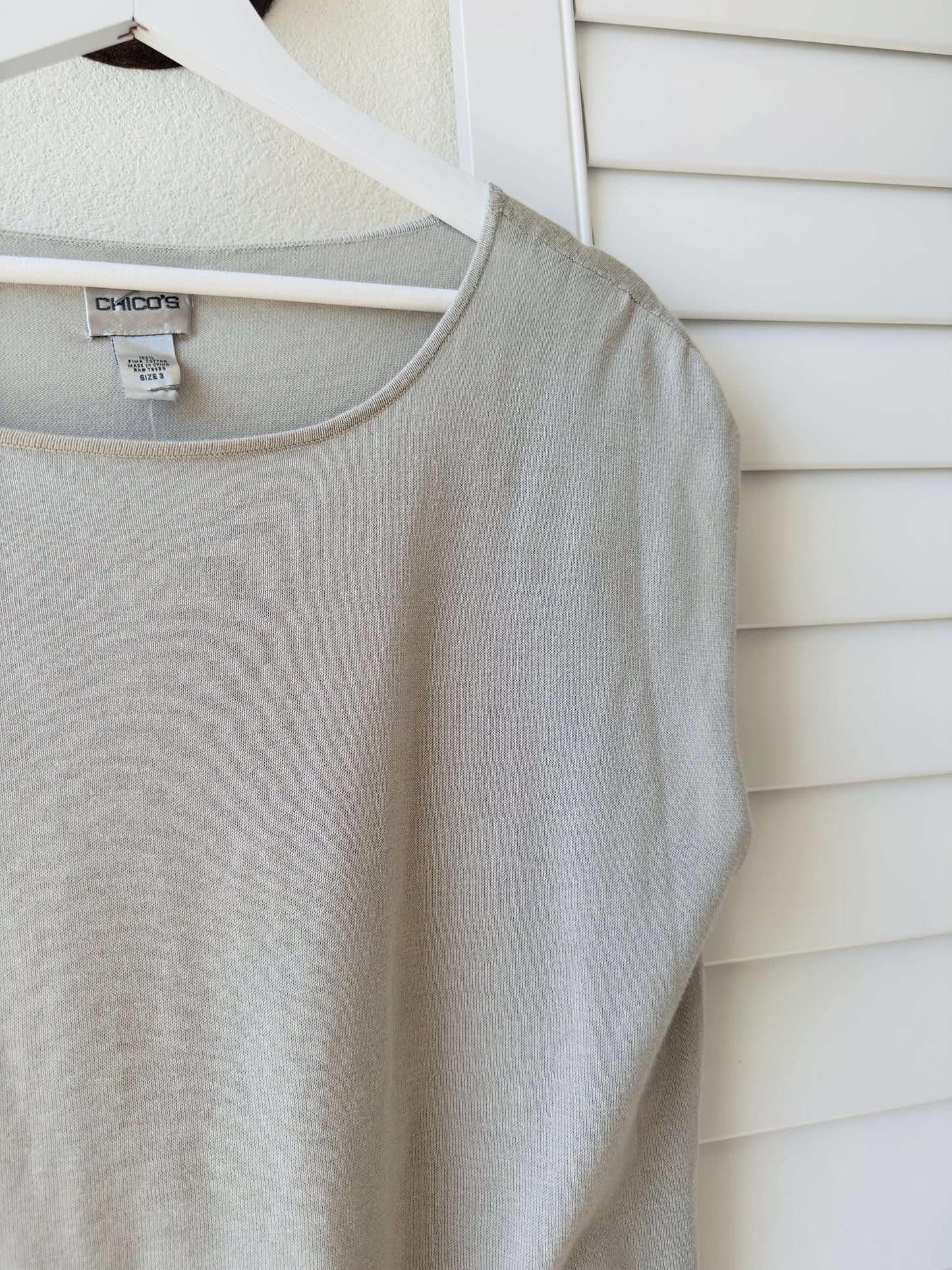 Chico's Pima Cotton Cap Sleeve Knit Top Grey Size 3
