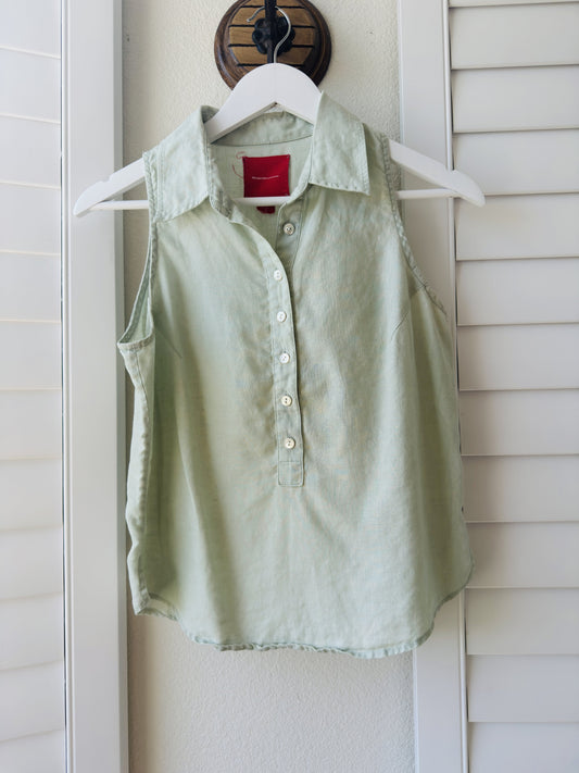 ISDA&CO Sage Green Linen Sleeveless Button-Up Top Size S