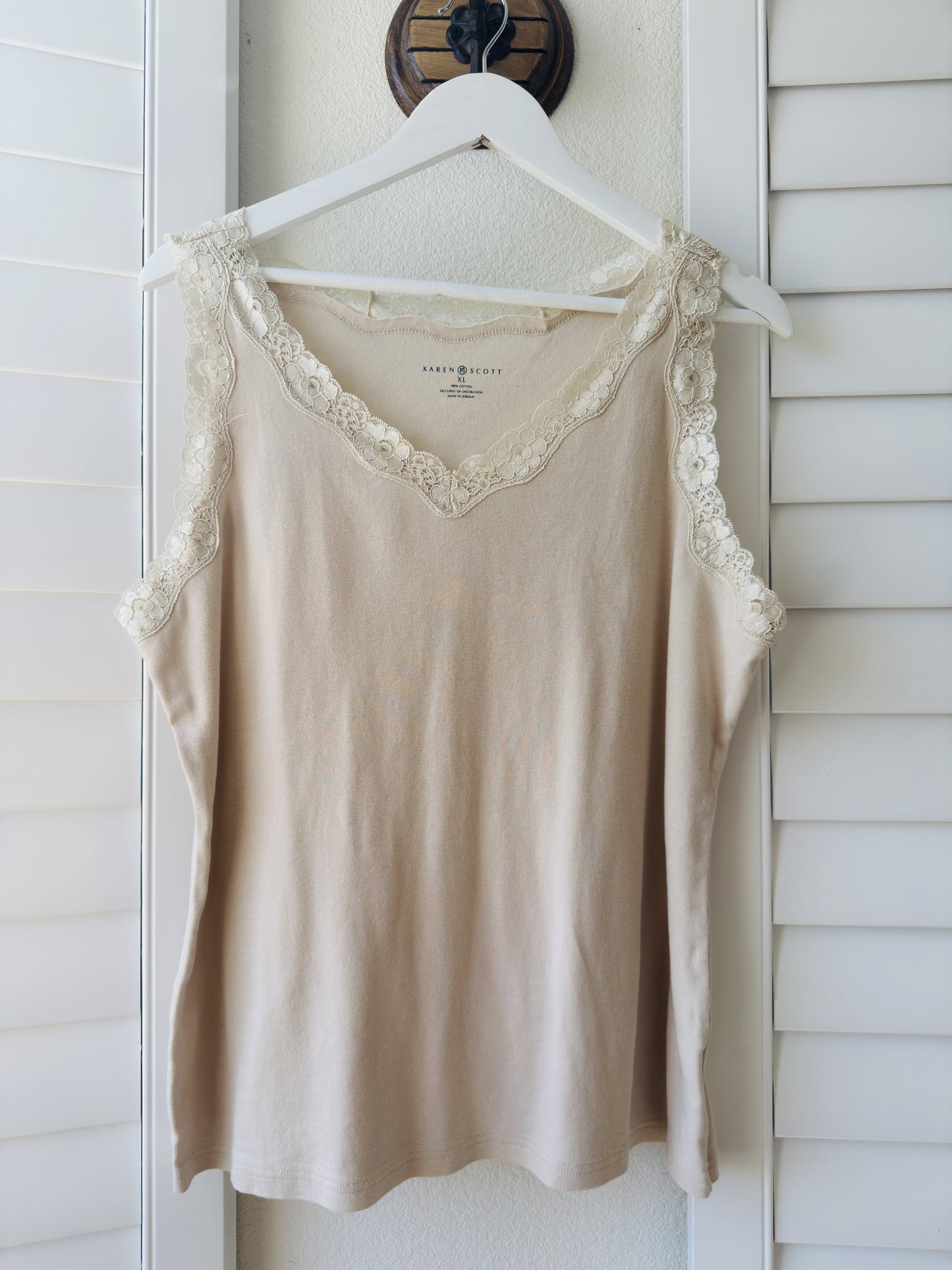 Karen Scott Beige Lace Trim Cotton Tank Top Size XL